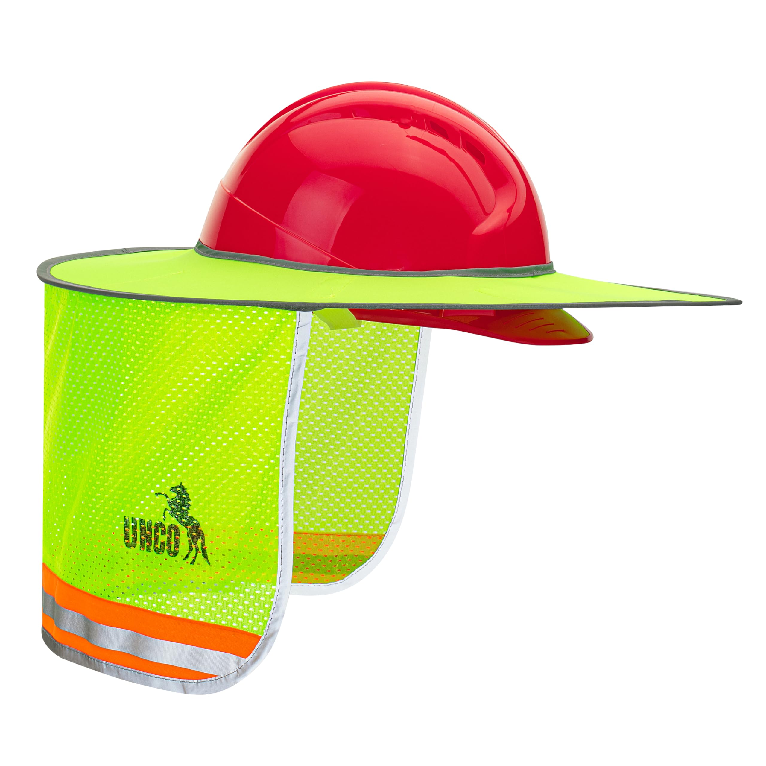 UNCO High Visibility Reflective Hard Hat Sun Shield - Green Full & Standard Brim Mesh Sunshade for Construction, Safety Work & Outdoor Labor | Hard Hat Accessories, Visor & Neck Shade for Sun Protection