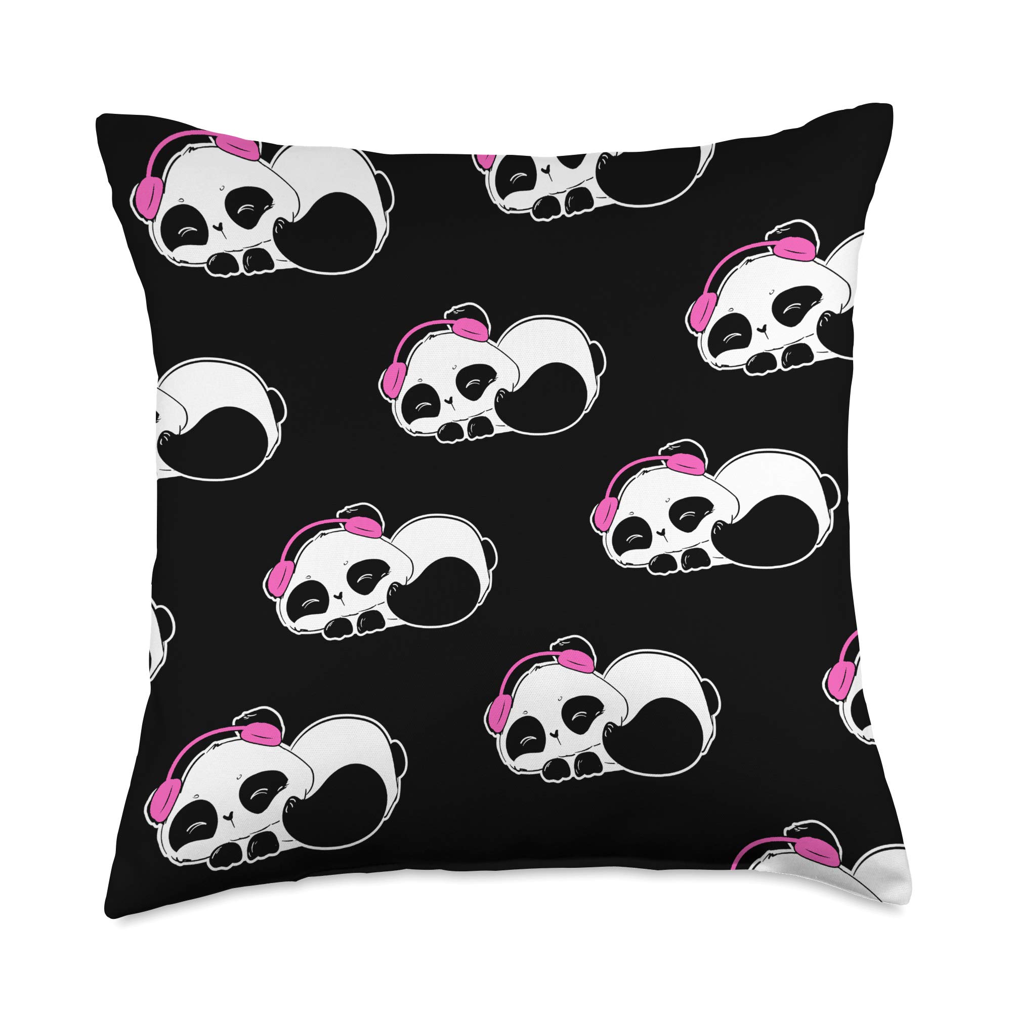 K-pop Panda Headphones Throw Pillow 18x18 Inch - Cute Anime Merchandise Gift for K-pop Fans, Multicolor - Perfect for Bedroom Decor, Sofa Cushion & K-pop Fan Gifts