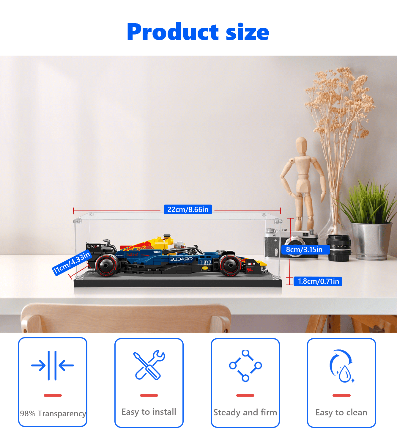 LEGO Red Bull Racing RB20 Display Case 1:32 Scale - Protective Showcase for LEGO 77243 Model - Perfect for Collectors & Home Office Decor
