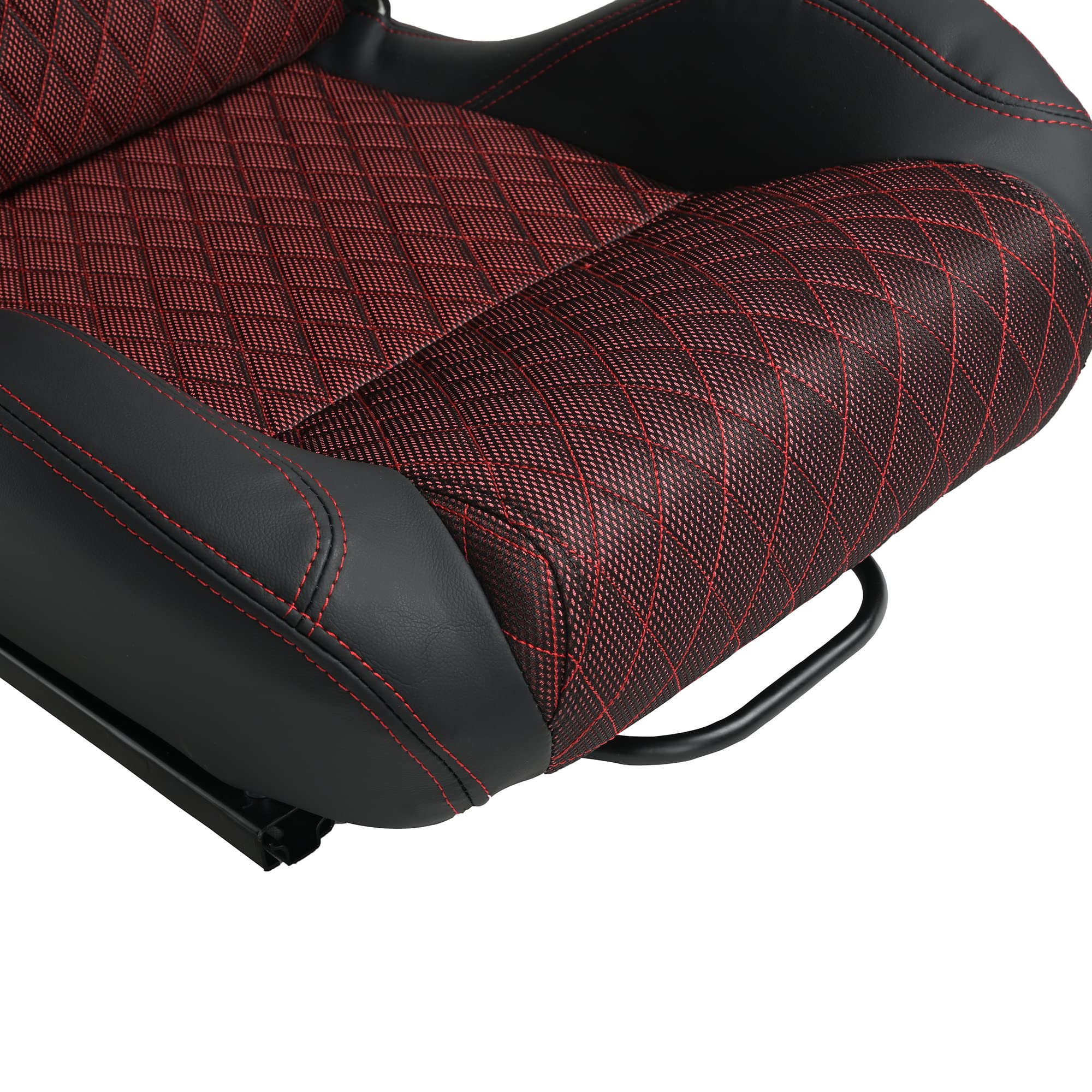 High-Performance Universal Racing Seats - 2PCS PVC Leather Bucket Seats with Breathable Mesh & Dual Sliders | Black with Red Stitching | Perfect for Sports Cars, Drifting & Track Racing