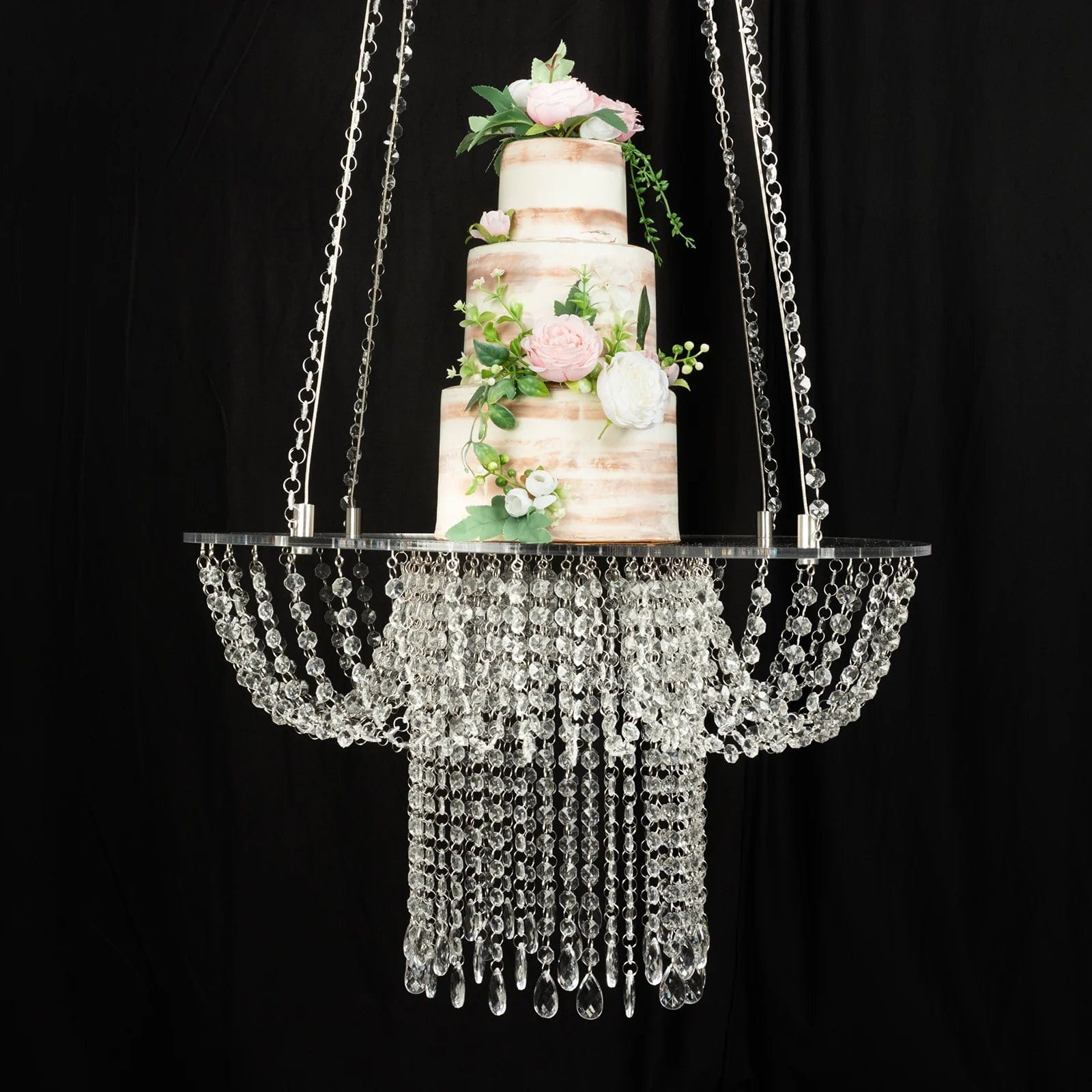 25 Round Acrylic Hanging Crystal Chandelier Cake Stand - Elegant Dessert Display for Weddings, Parties & Home Decor