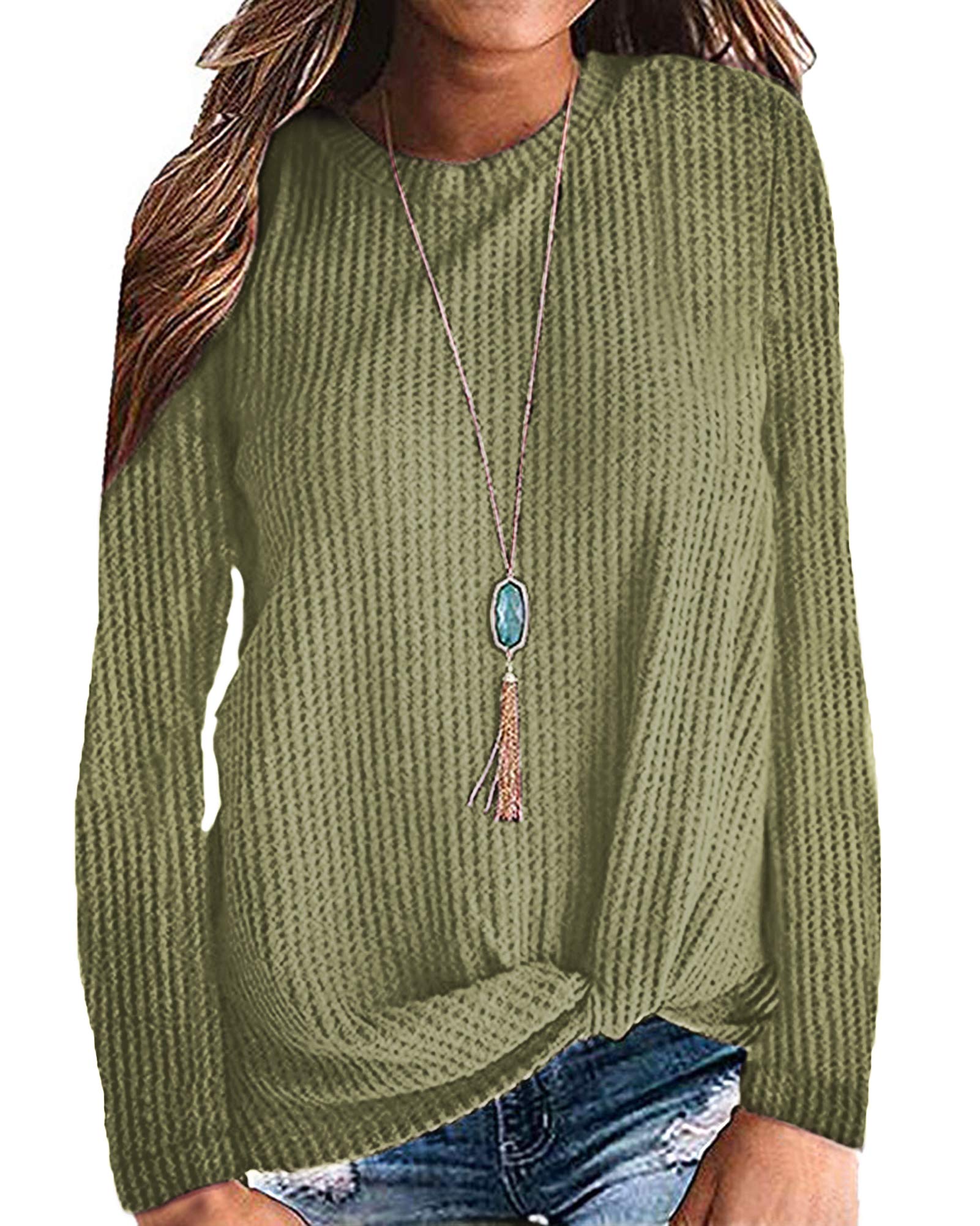 MISFAY Women's Casual Long Sleeve Cute Twist Knot Waffle Knit Shirt - Soft Comfortable Tunic Top for Fall & Winter, Perfect for Work, Date Night and Everyday Wear
