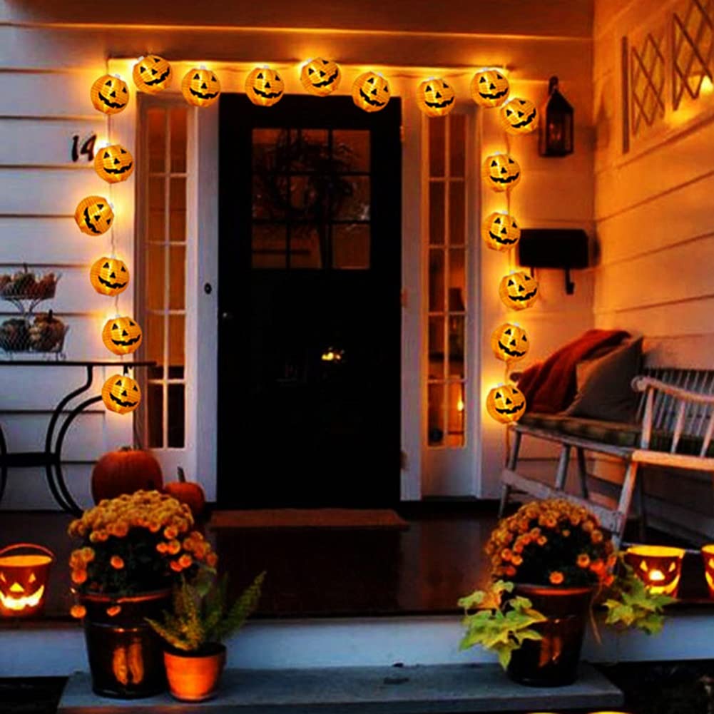 URMAGIC 9.8 Ft Halloween Pumpkin String Lights - 20 LED Smiling Pumpkin Lanterns with 2 Lighting Modes, Battery Powered Orange Fall Decor for Home, Party, Garden & Outdoor Halloween Decorations
