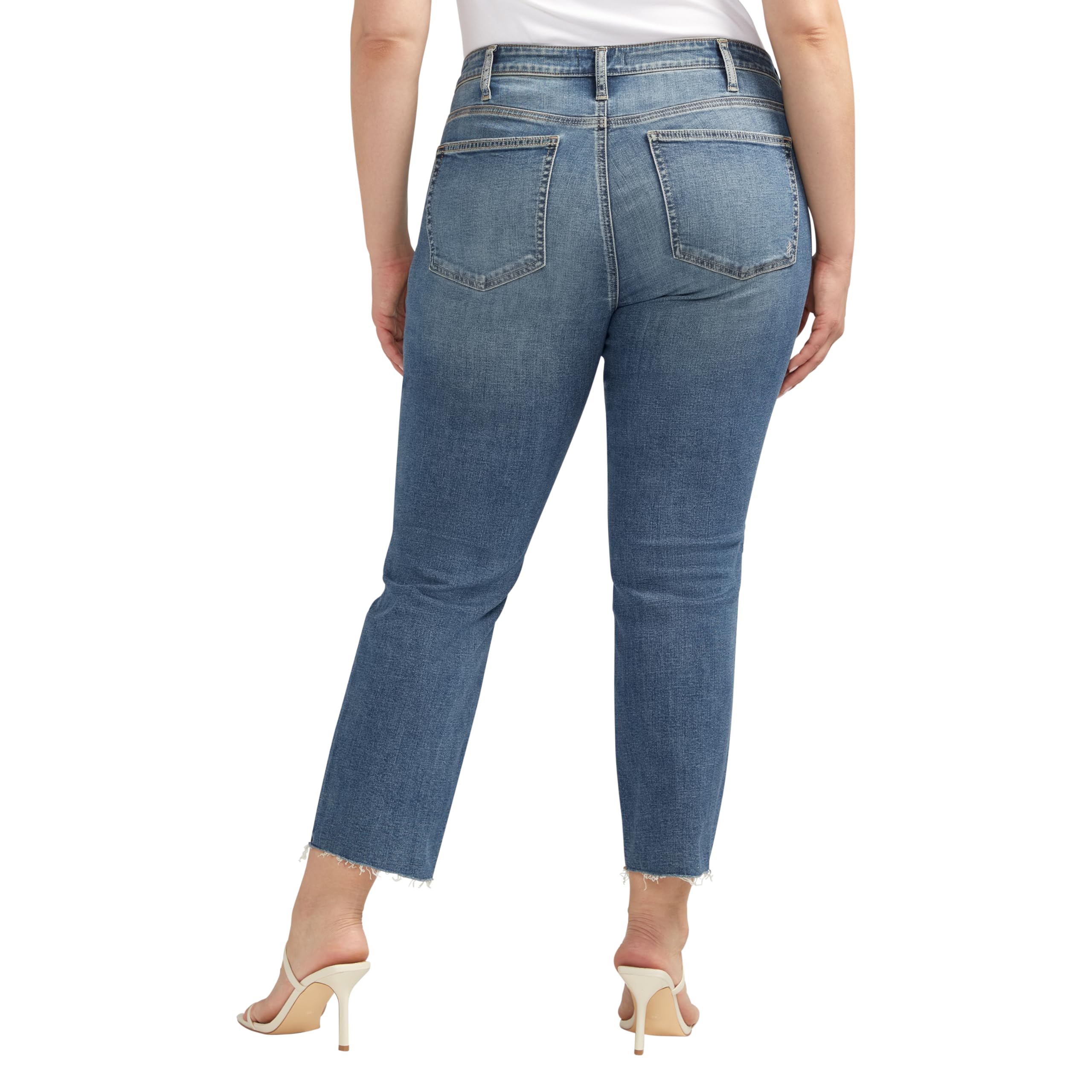 Silver Jeans Co. Women's Plus Size Most Wanted Mid Rise Straight Leg Jeans - Comfortable Stretch Denim Pants for Casual Wear & Everyday Outfits