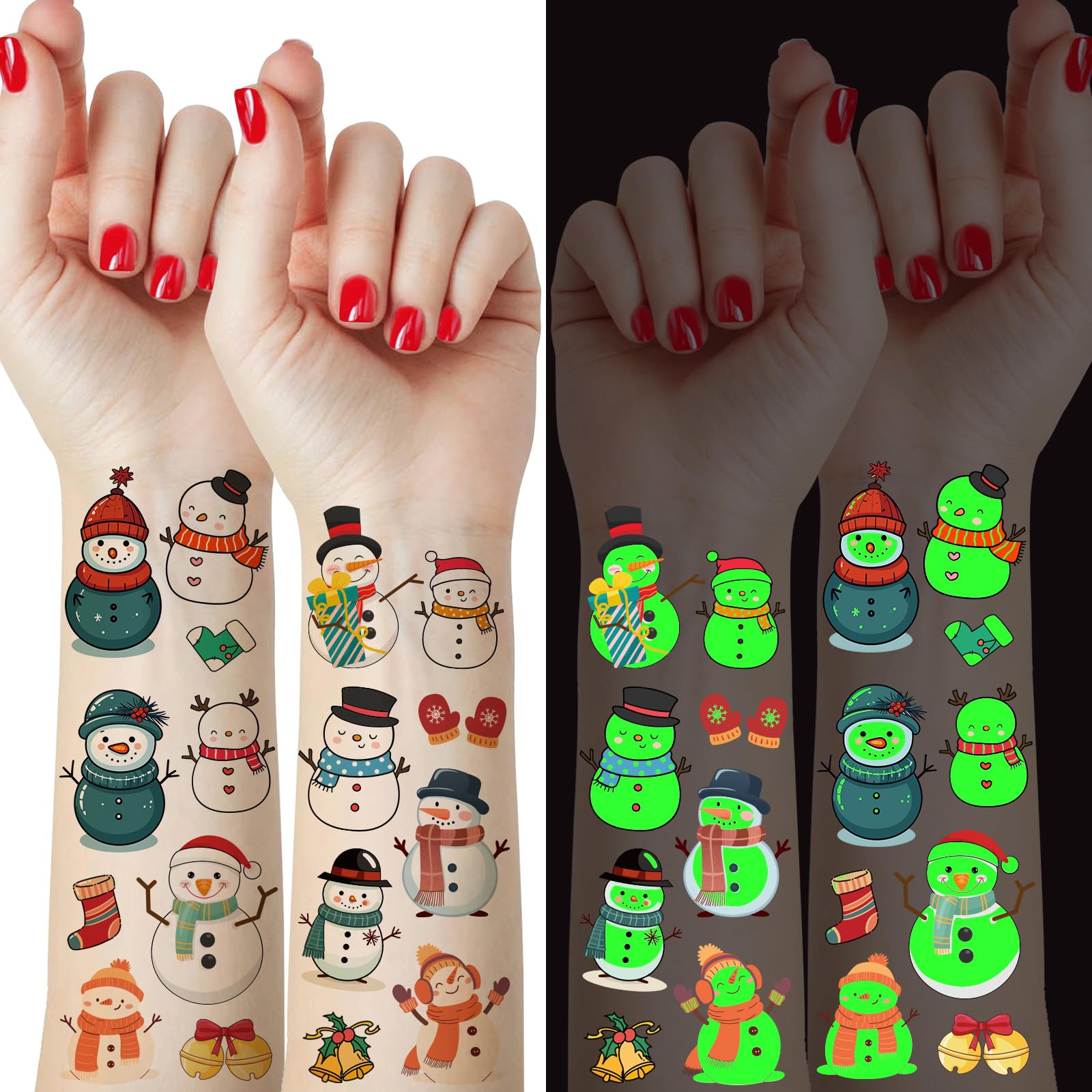 Glow in the Dark Snowman Tattoos - 70PCS Christmas Party Favors for Kids
