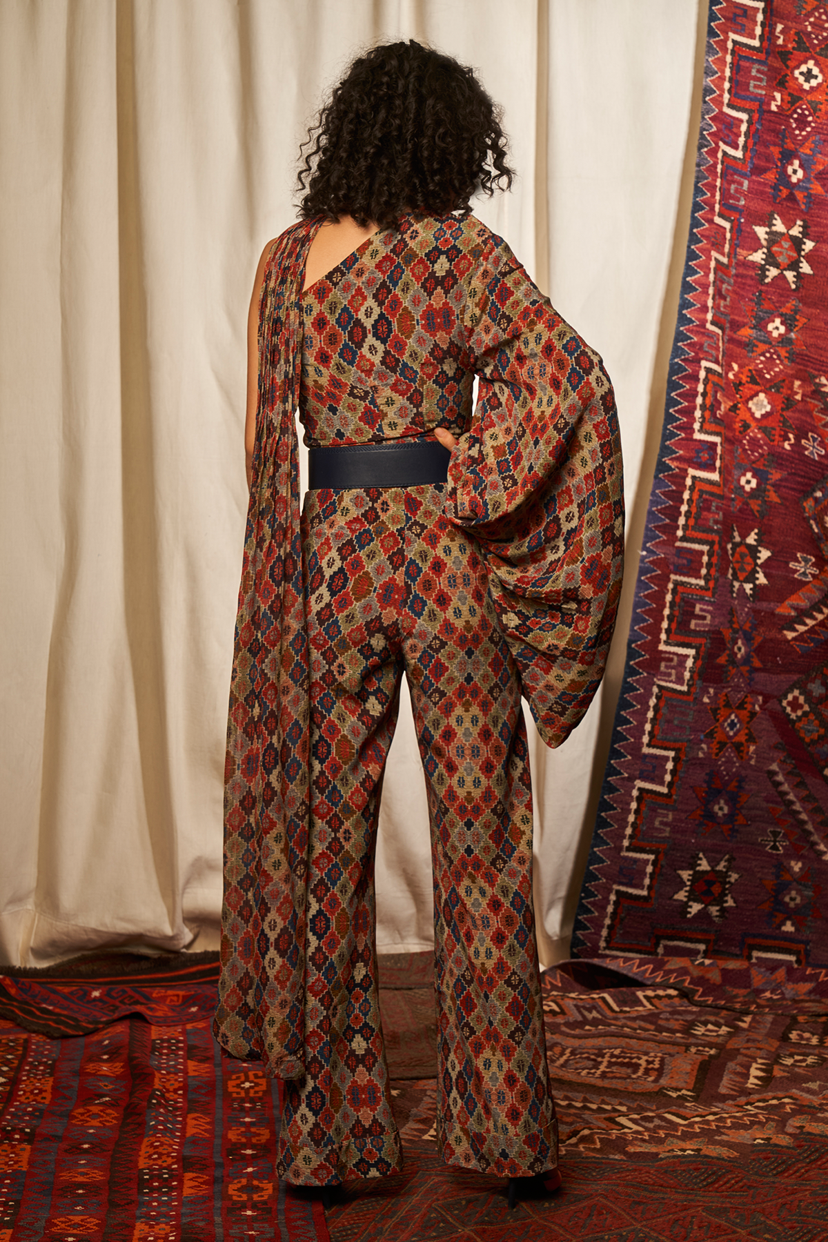 Stylish Brick Print One Shoulder Top with Sari Drape for Women - Perfect for Summer Parties, Beach Vacations & Boho Fashion Outfits