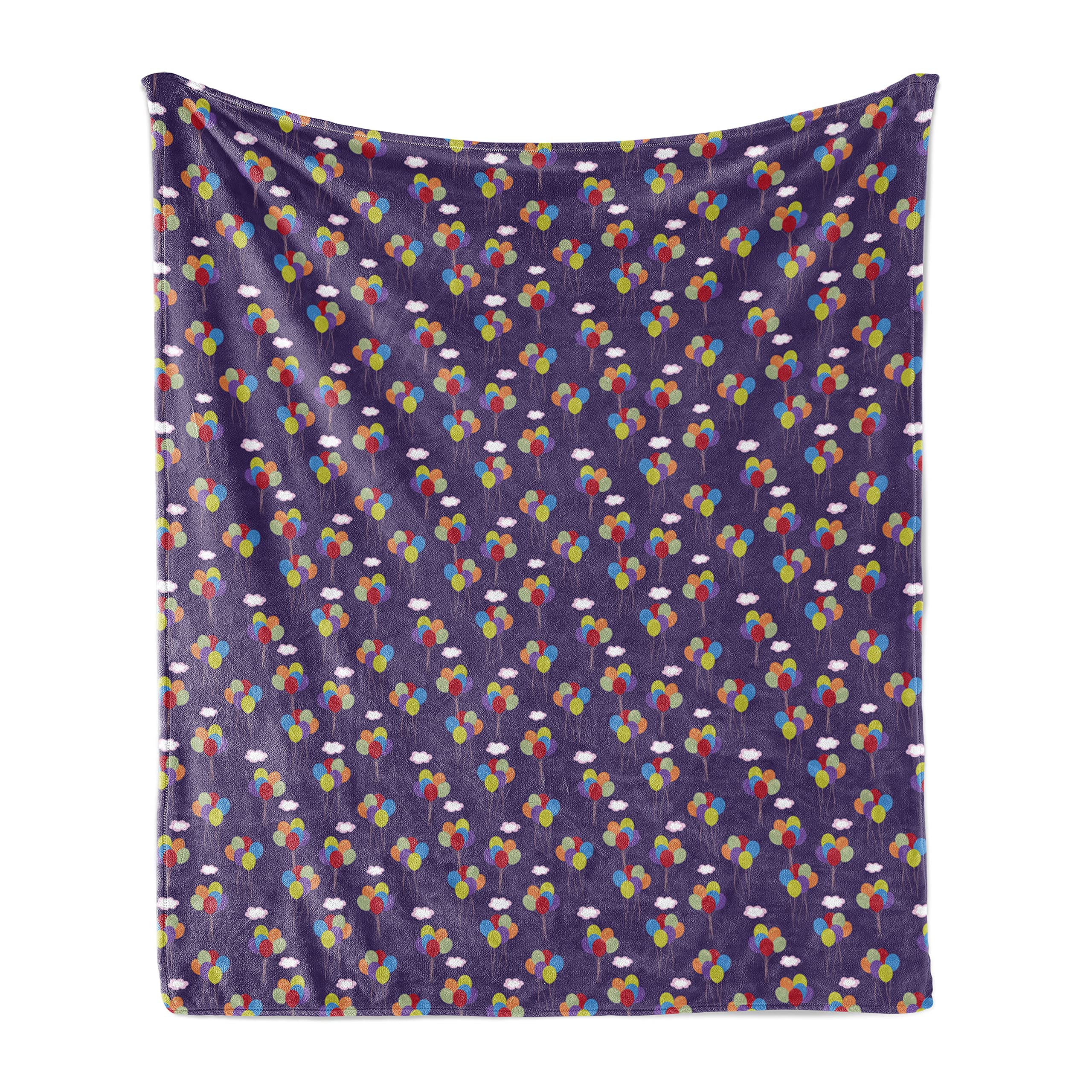 Ambesonne Balloons Fleece Throw Blanket - Colorful Balloons & Clouds Design, 60