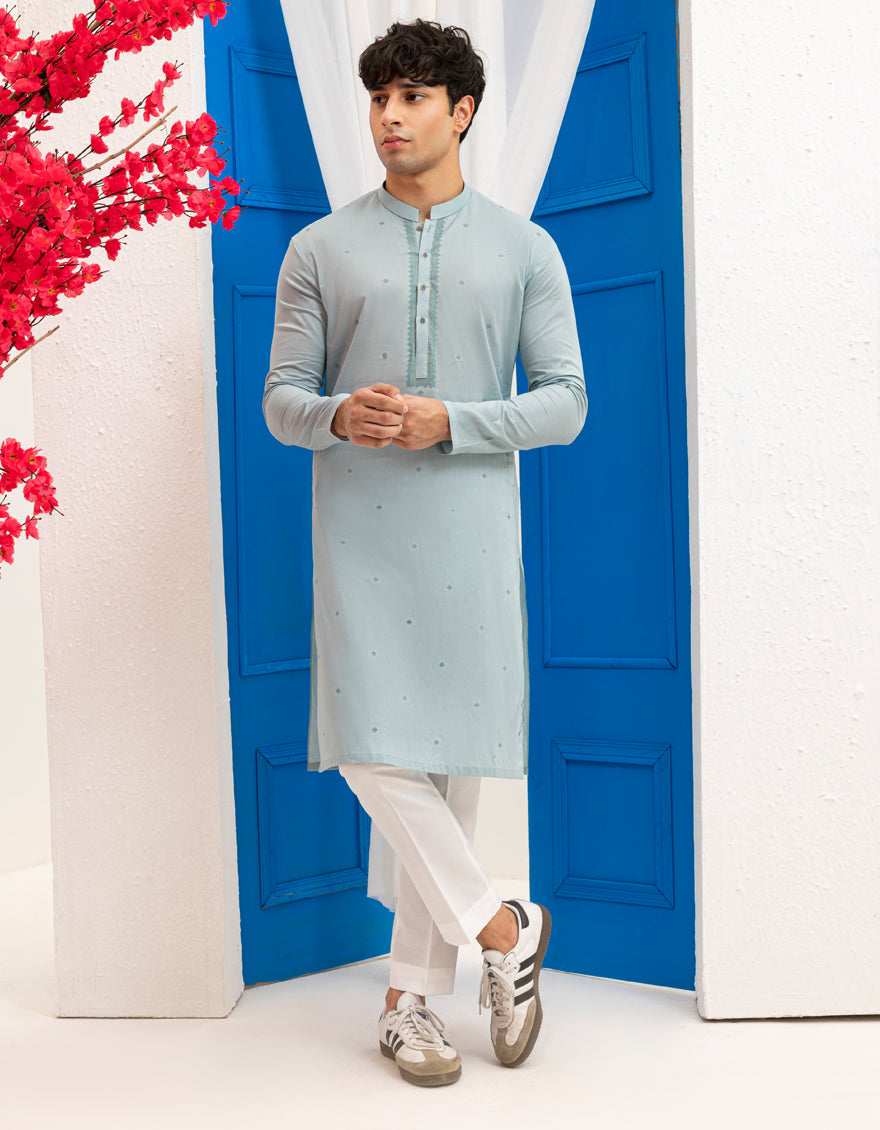 J. Junaid Jamshed Cotton Aqua Green Kurta - Comfortable Traditional Pakistani Tunic for Women - Perfect for Eid, Weddings & Casual Wear