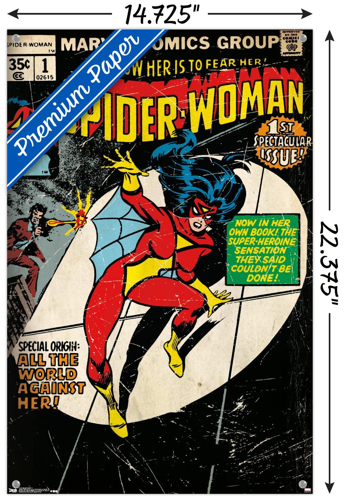 Marvel Comics Spider-Woman Cover #1 Premium Wall Poster with Push Pins - Perfect for Superhero Bedroom Decor & Comic Book Fan Gifts