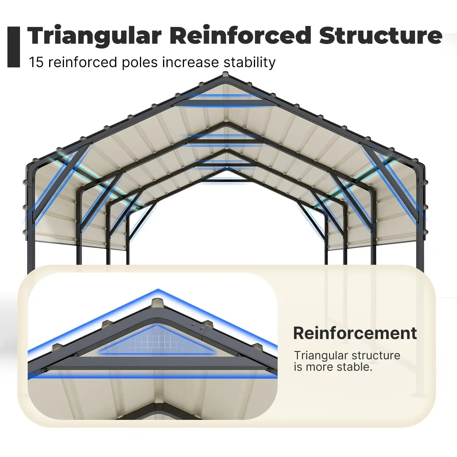 Heavy Duty Metal Roof Car Canopy - Black & White Waterproof Outdoor Shelter for Cars, Trucks, and RVs - Perfect for Parking, Camping, and Outdoor Events