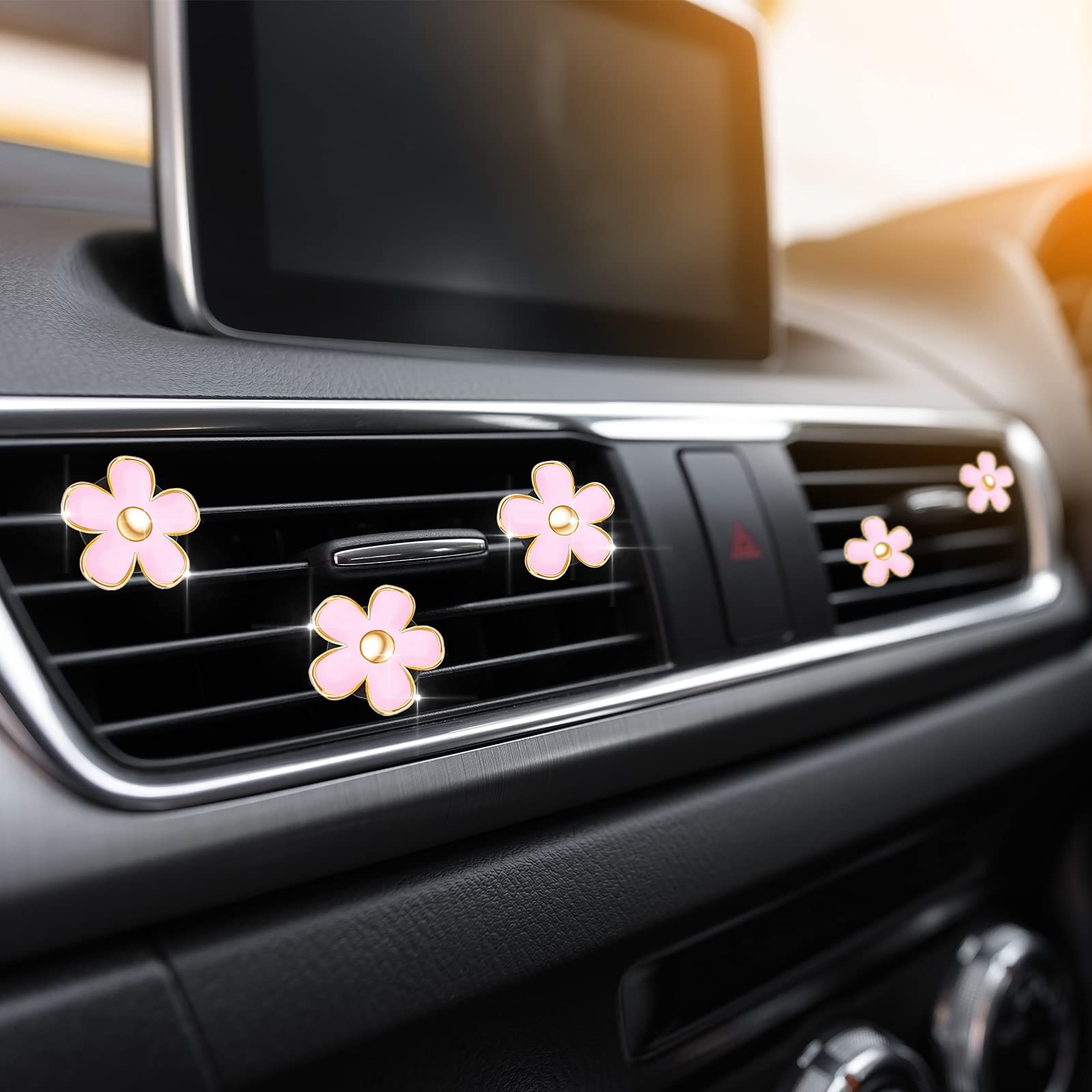 Frienda 6 Pcs Daisy Flower Car Air Vent Clips - Pink Car Air Freshener & Decor (3cm & 3.3cm) for AC Vents & Dashboard - Perfect for Home, Office & Car Interior Accessories