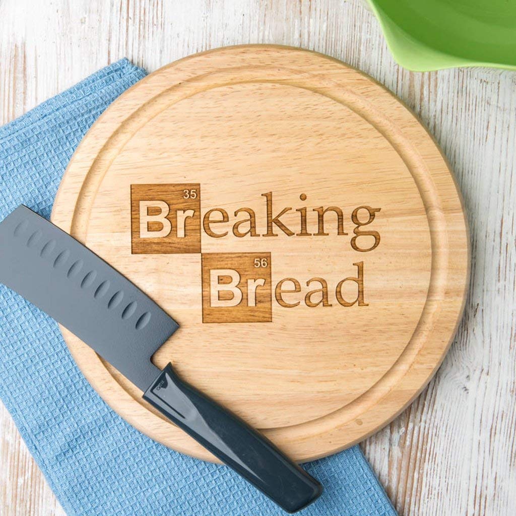 25cm Wooden Bread Board with Breaking Bad Pun Design - Perfect for Serving Charcuterie, Cheese, and Artisan Breads at Parties and Gatherings