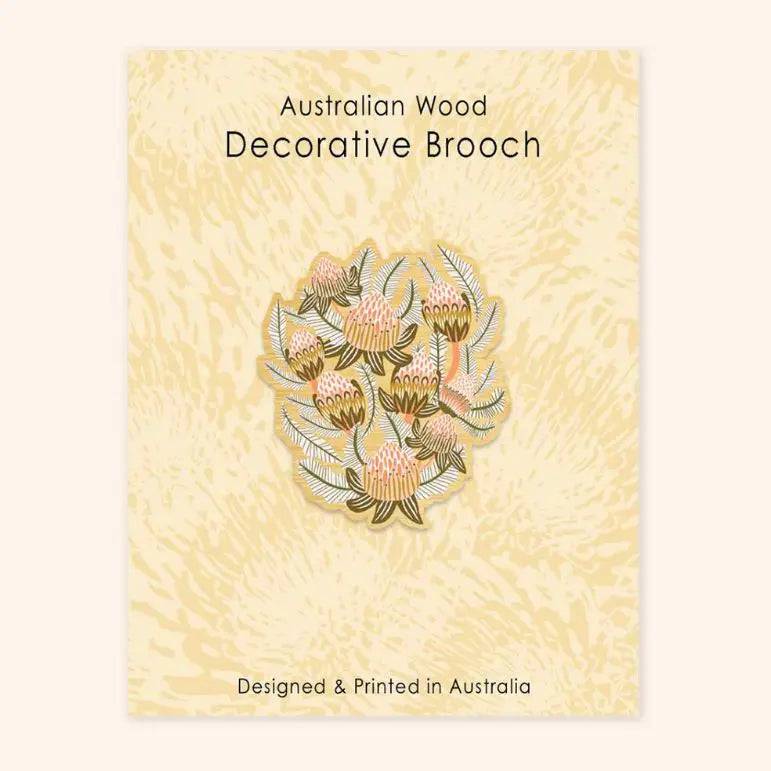 Bush Proteas Wooden Brooch - Handmade Floral Pin for Women - Perfect for Jackets, Scarves & Hat Accessories