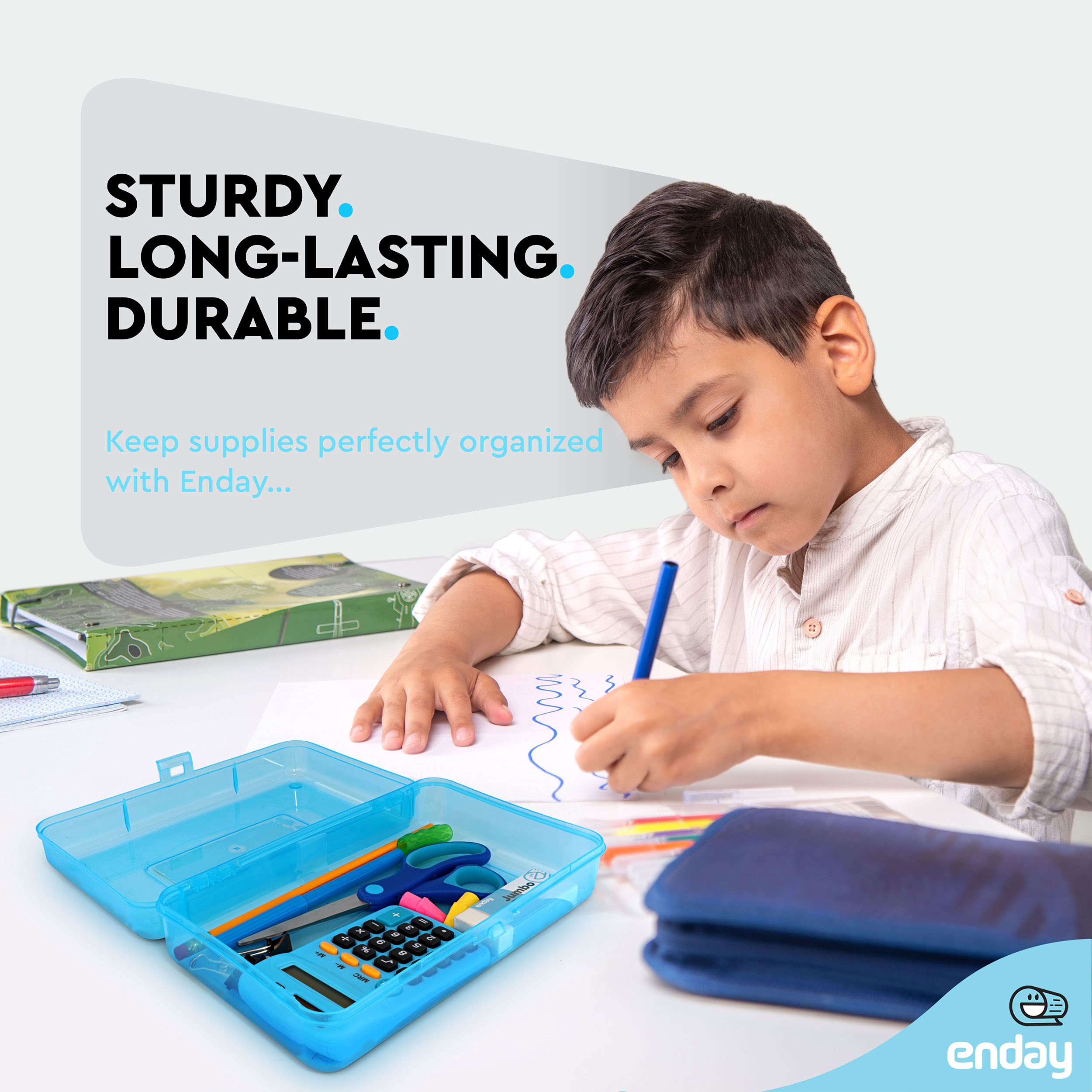 Enday Plastic Pencil Box Case - Multipurpose Storage Organizer for School & Office Supplies - Large Capacity Snap Lid Utility Box - Available in Blue, Purple, Pink, Red, Green, Grey (24 Pack) - Perfect for Students, Teachers & Office Organization