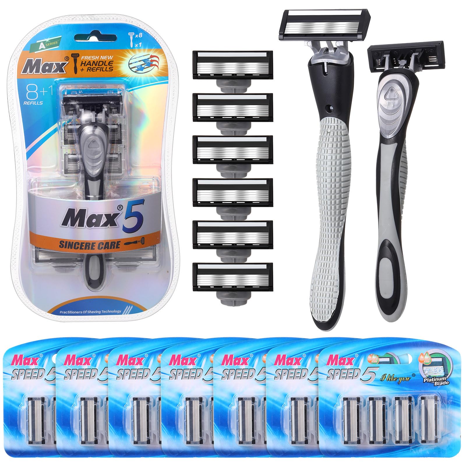 37 Pcs Refillable 5-Blade Disposable Razors for Men with Sensitive Skin - Includes 1 Razor Handle & 36 Replacement Cartridges - Premium Shaving Kit for Smooth & Comfortable Shave - Perfect for Travel, Gym & Daily Grooming Routine
