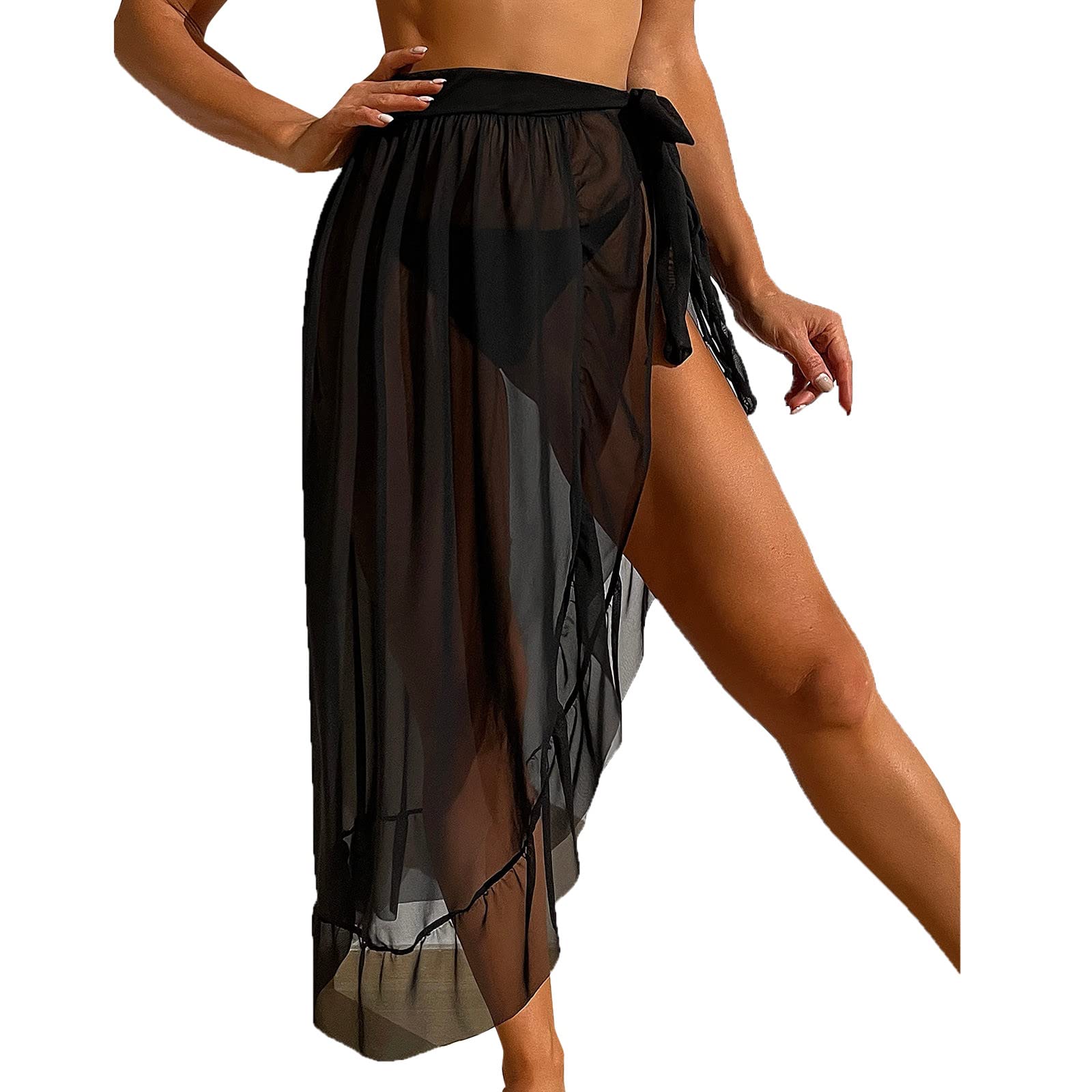 Sheer Wrap Skirt for Women - Knot Waist Cover Up Beach Skirt, Mesh See-Through Goth Style, Perfect for Beach, Pool, Music Festivals & Summer Outfits