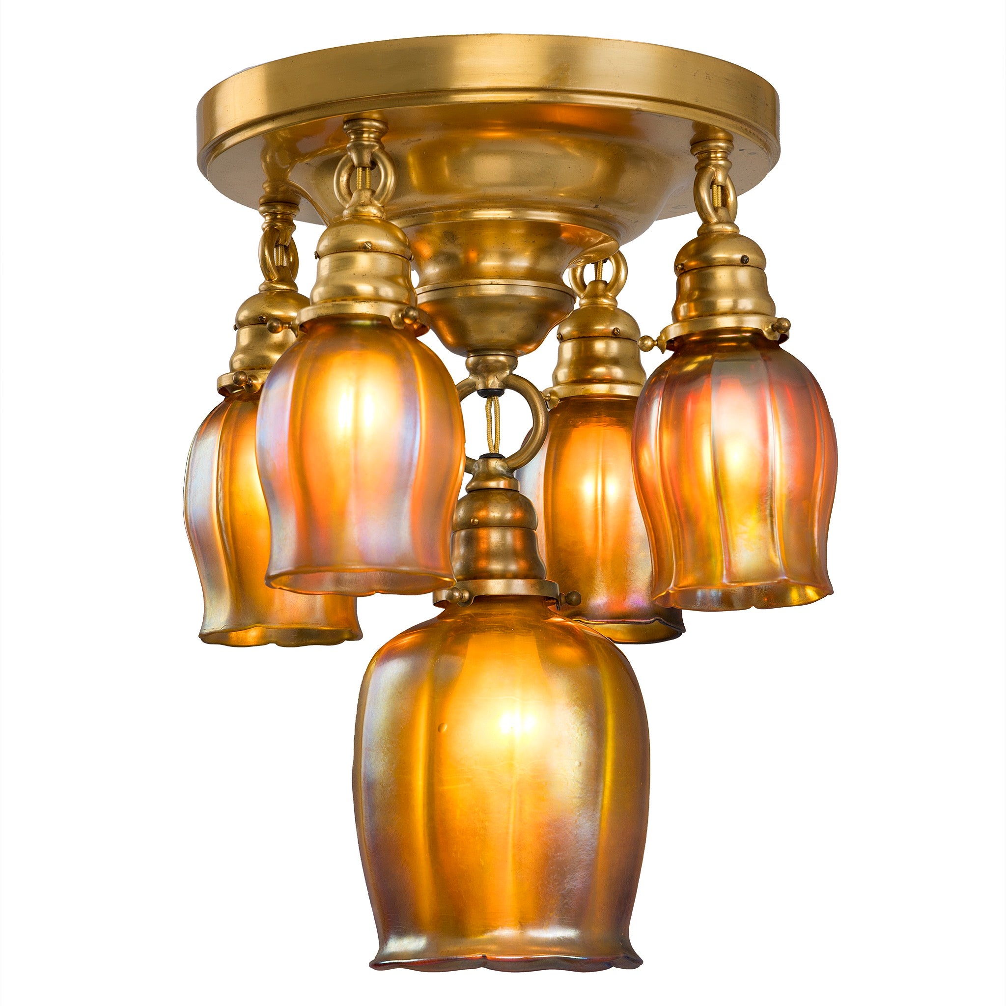 Tiffany Studios New York Five-Light Tulip Ceiling Fixture - Vintage Stained Glass Chandelier for Dining Room, Living Room & Bedroom Lighting