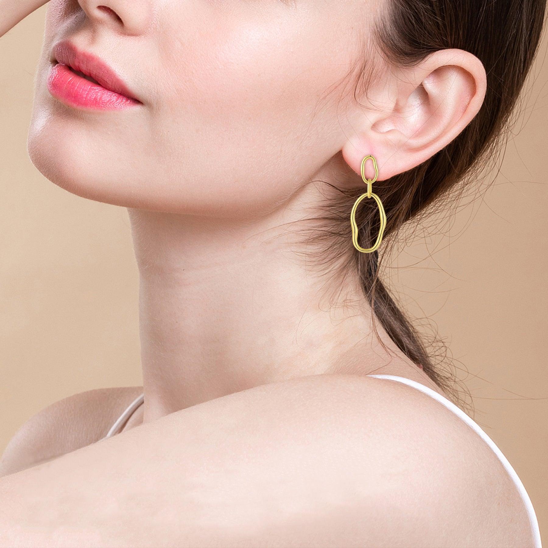 Golden Hoop Drop Earrings for Women - 14K Gold Plated Dangle Earrings | Elegant Party, Wedding & Everyday Jewelry Gift