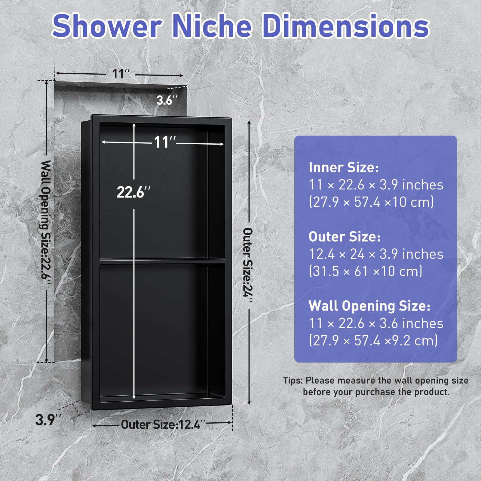 Stainless Steel Recessed Shower Niche Insert - 12
