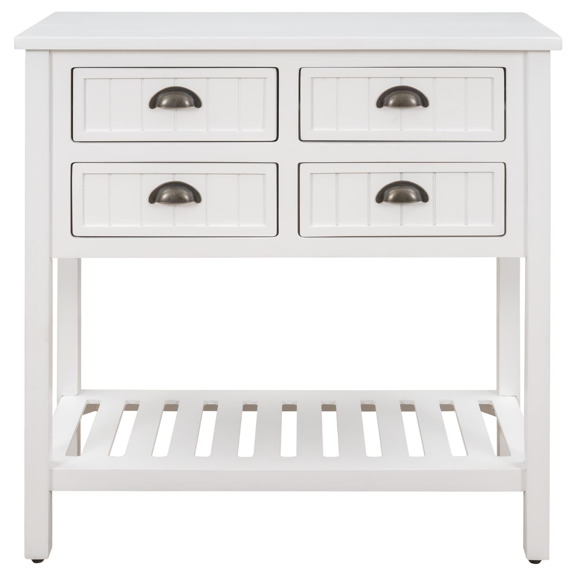 White Console Table with 4 Drawers & Shelf - Sofa, Entryway, Dining Room Decor
