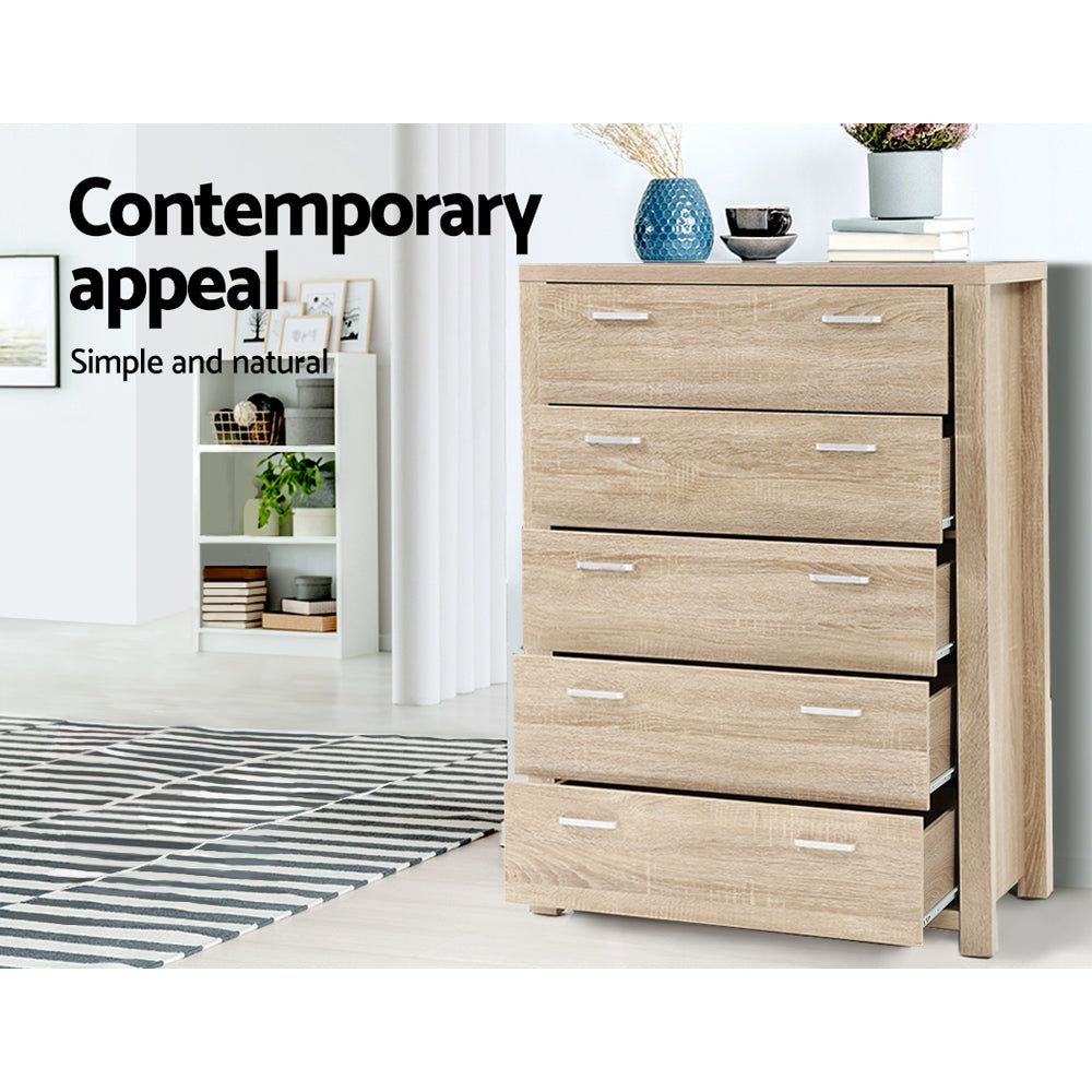 Artiss 5-Drawer Chest - Solid Pine Wood Dresser for Bedroom Storage | Organize Clothes, Bedding & Accessories in Style