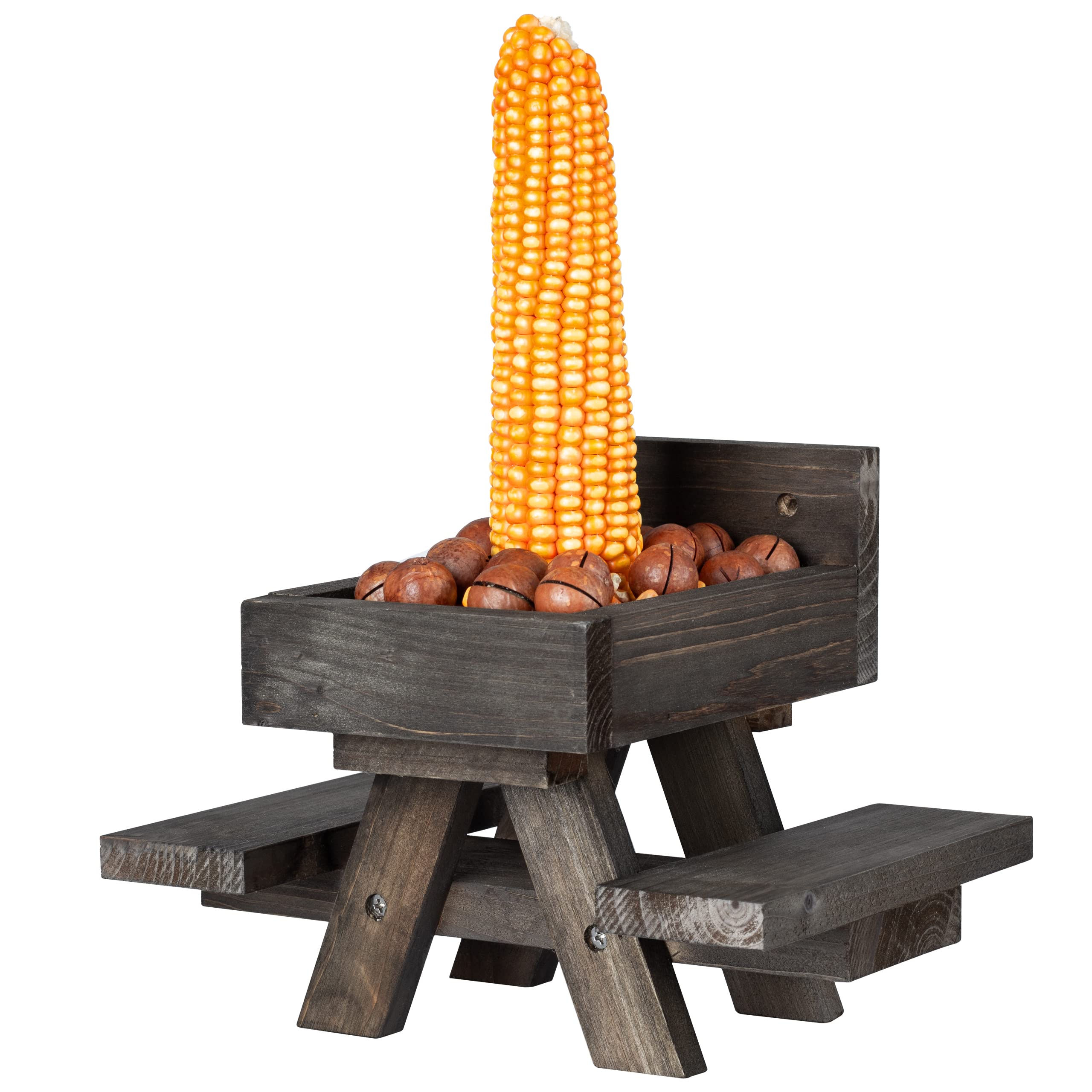 BalterFF Wooden Squirrel Feeder for Outdoor Yard - Funny Peanut Holder for Garden Decor, Picnic Table & Chipmunk Bench - Perfect Gift for Squirrel Lovers (Use in Backyard, Park or Camping Areas)