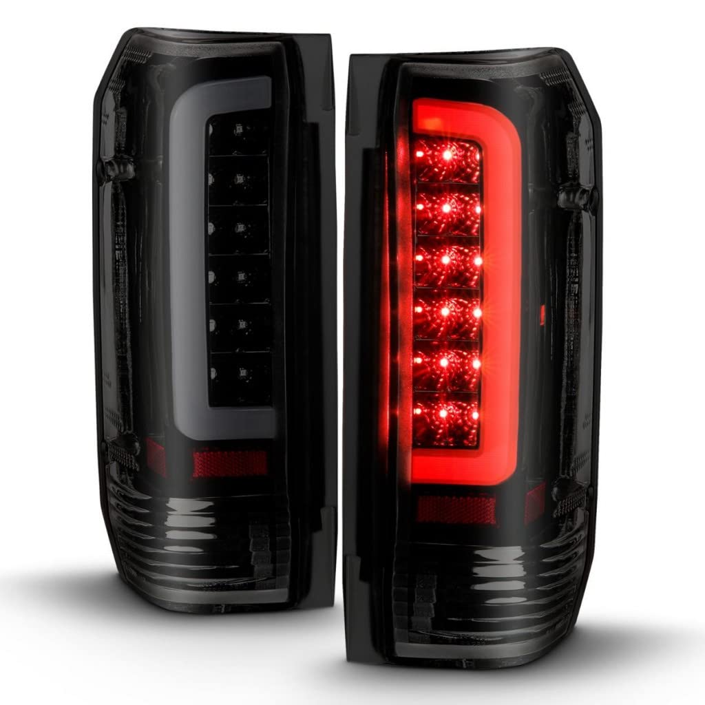 ANZO LED Tail Lights for Ford F-250 1987-1996 - Black Housing with Smoke Lens (Pair) | 311351 | Upgrade Your Truck's Style & Safety for Night Driving