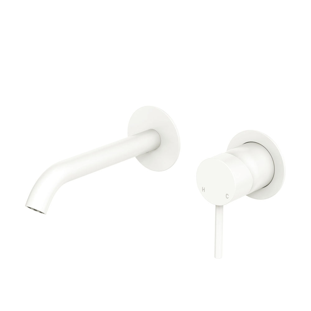Fienza 228104MW Kaya Wall Mounted Bathroom Basin Mixer Set - 160mm Round Plate, Matte White Finish - Perfect for Modern Bathrooms & Powder Rooms