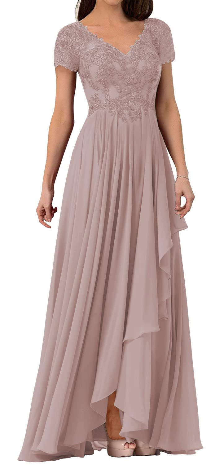 Elegant Mother of the Bride Dress - Lace Formal Evening Gown with Chiffon Details | Wedding Guest Dress for Women | Short Sleeves | Perfect for Weddings, Galas & Special Occasions