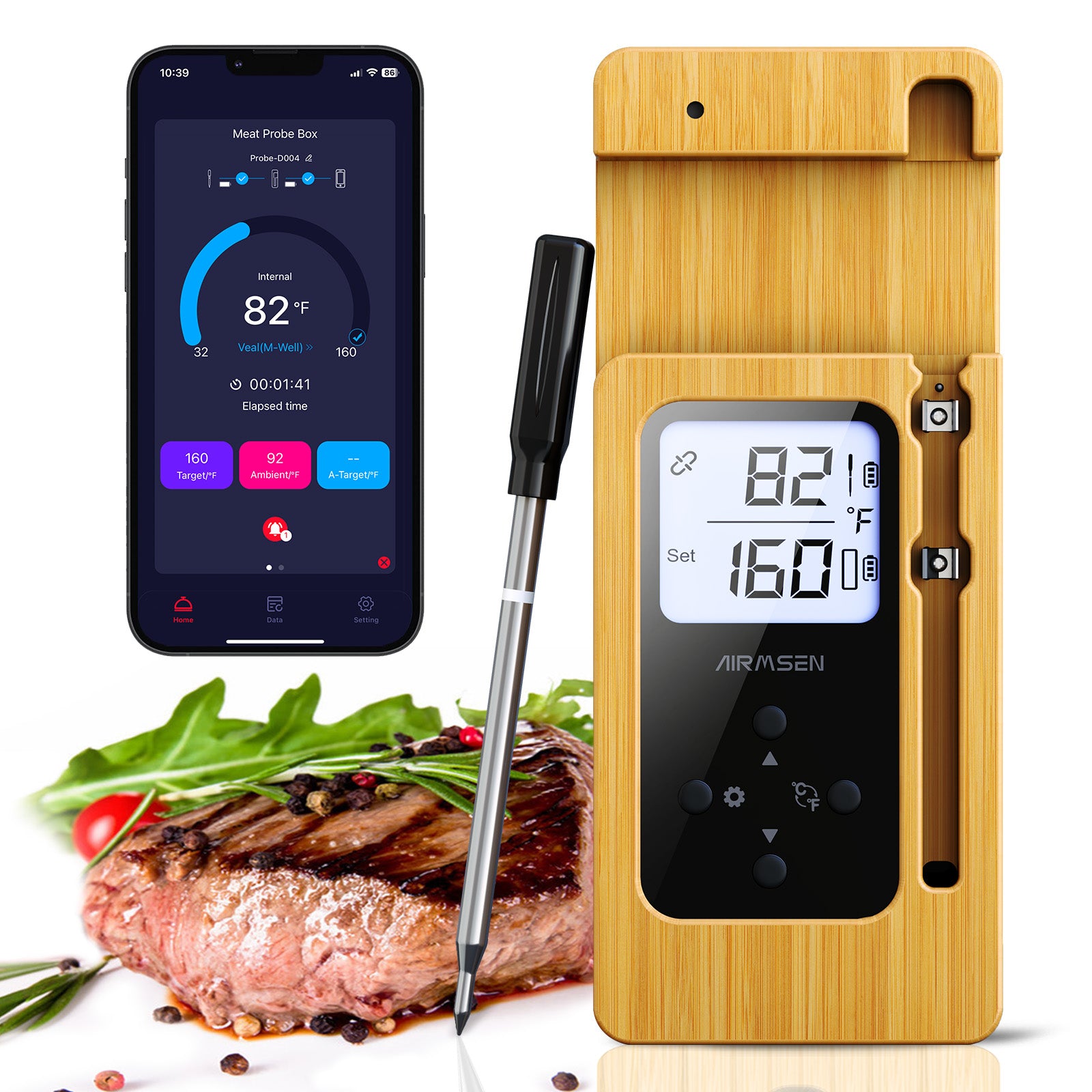 500Ft Wireless Meat Thermometer with LCD Display & Smartphone App - Digital BBQ Grill Smoker Oven Food Temperature Monitor for Cooking, Grilling, Baking & Smoking