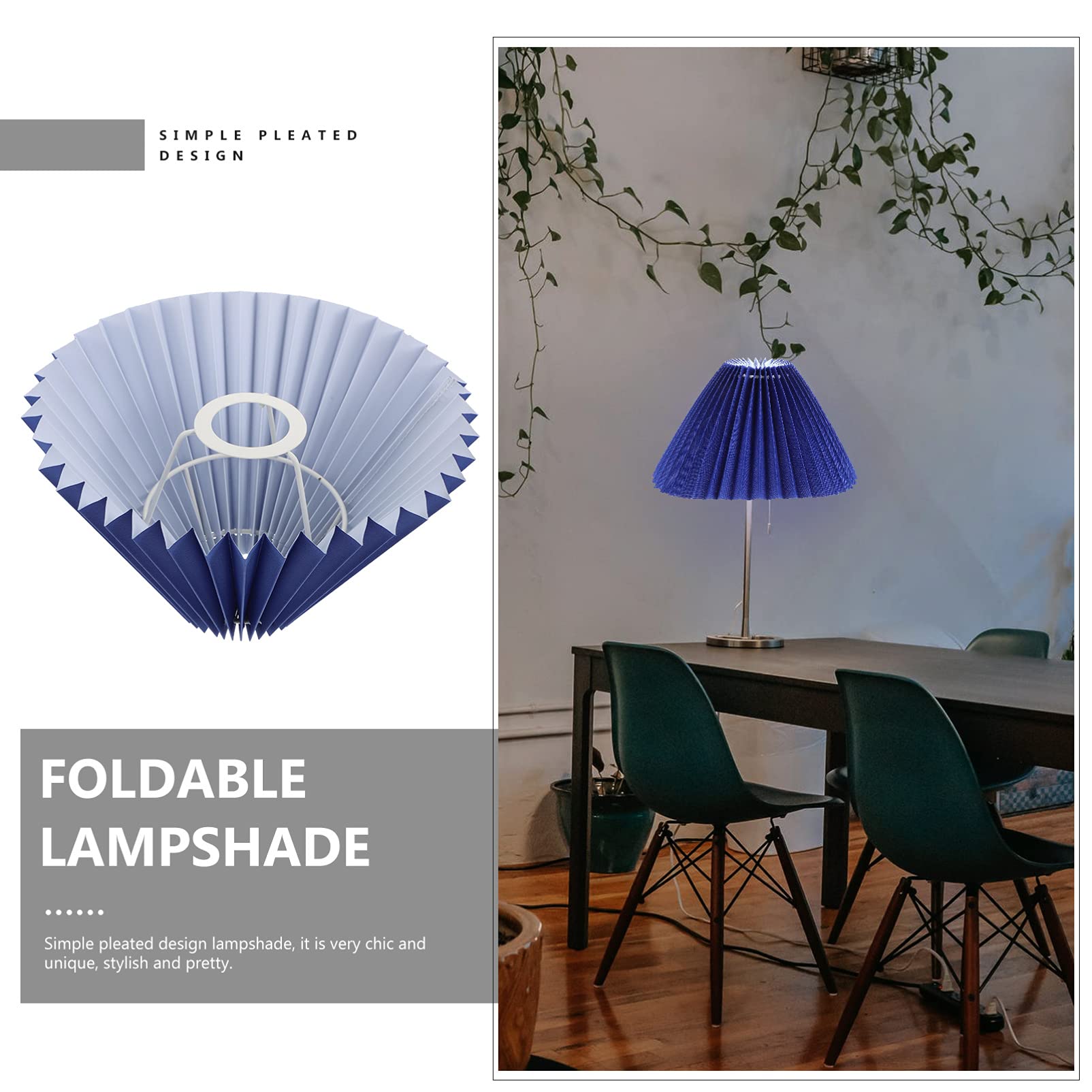 Mobestech Mushroom Lamp Shade - E27 Clip On Pleated Eggshell Fabric Replacement Cover for Table, Wall & Floor Lamps - Blue Chandelier Protector - Perfect for Bedroom, Living Room & Nursery Decor