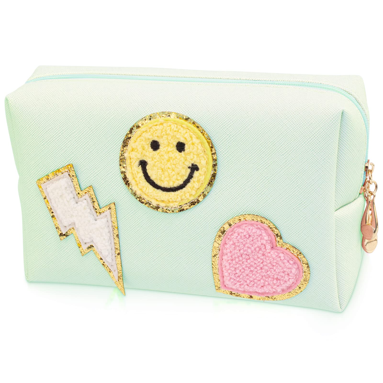 Preppy PU Leather Makeup Bag - Waterproof Travel Organizer for Women, Mint Green - Perfect for Travel & Daily Use