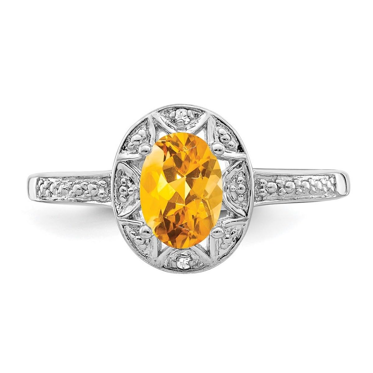 925 Sterling Silver Diamond & Citrine Ring for Women - 2mm Wide Polished Band, Elegant Gift for Anniversary, Birthday & Special Occasions