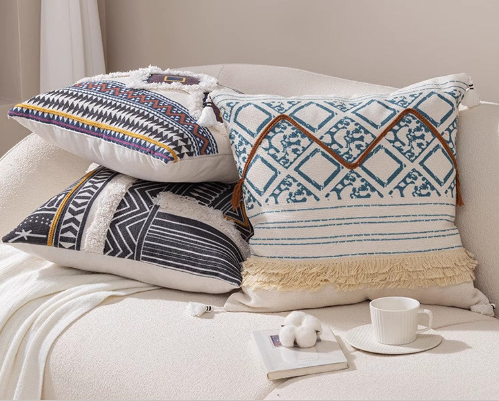 Bohemian Decorative Throw Pillow Covers 18x18 Inch - Geometric Pattern Square Pillow Cases for Sofa, Bed, Couch - Soft Cotton Home Decor Accent Pillows for Living Room, Bedroom & Dorm
