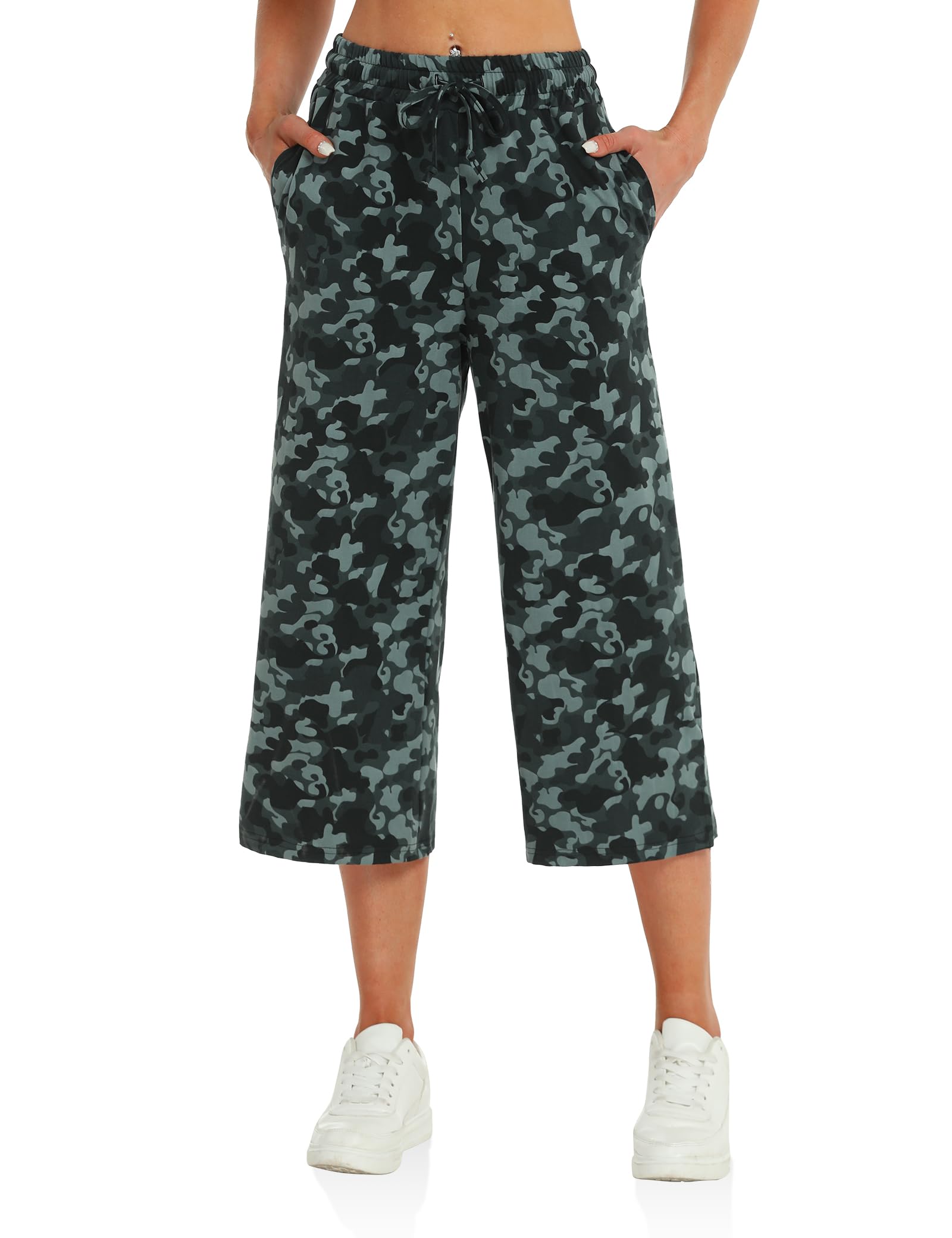 DIBAOLONG Women's Capri Pants - Loose Yoga Pants with Pockets, Wide Leg Drawstring Lounge Sweatpants for Yoga, Workout & Home Comfort | Plus Size Casual Pajama Pants