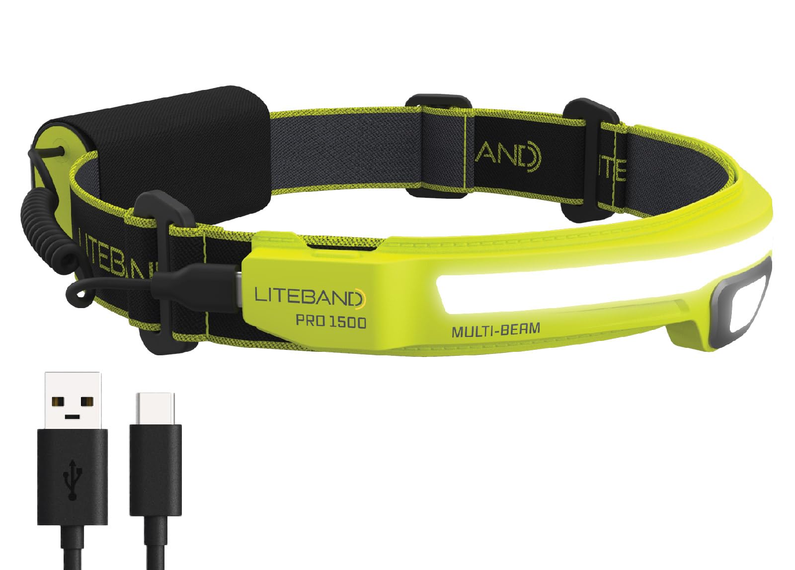 Liteband PRO 1500 Lumens Rechargeable LED Headlamp - Super Bright Tactical Flashlight for Hard Hats, Mechanics & Outdoor Activities | Perfect for Camping, Running, Hiking & Night Work | Waterproof & Lightweight Forehead Light (Yellow)