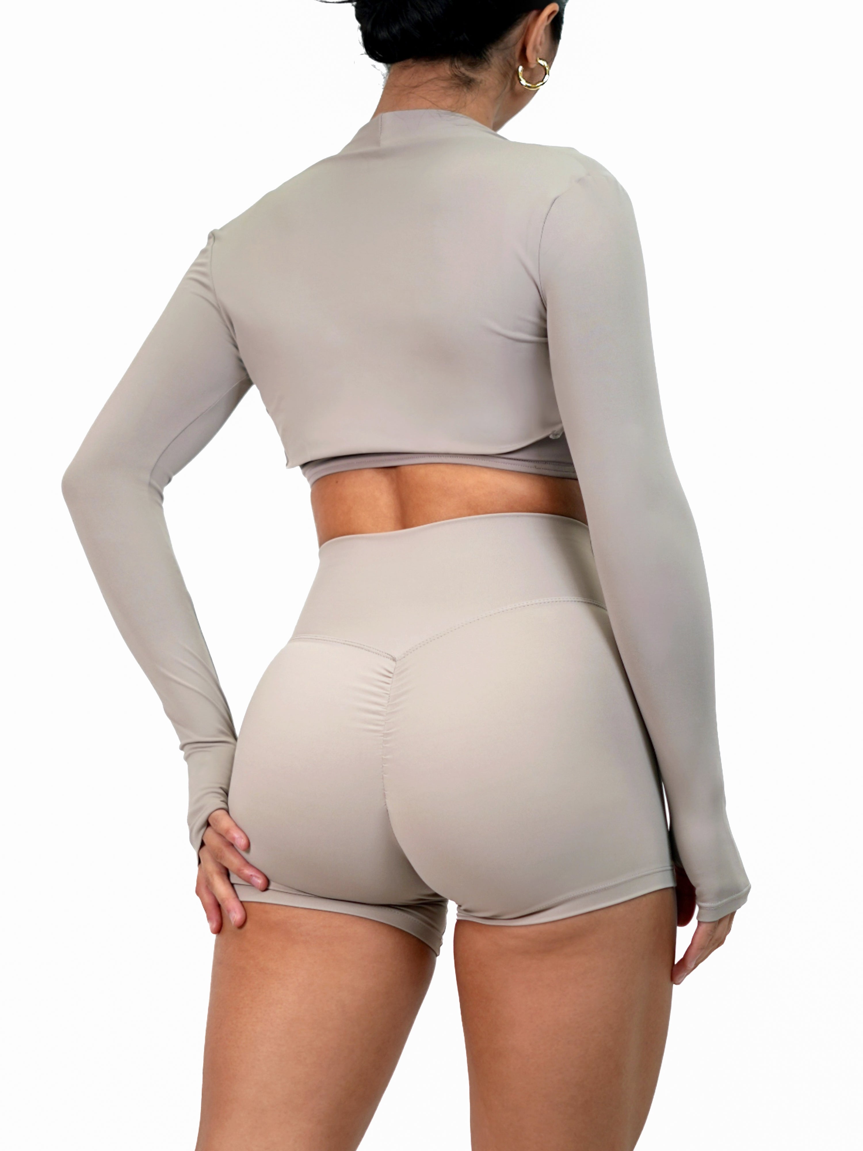 Athletic Bolero Long Sleeve Top for Women - Breathable Workout Shirt in Stone Color | Yoga, Running & Gym Wear