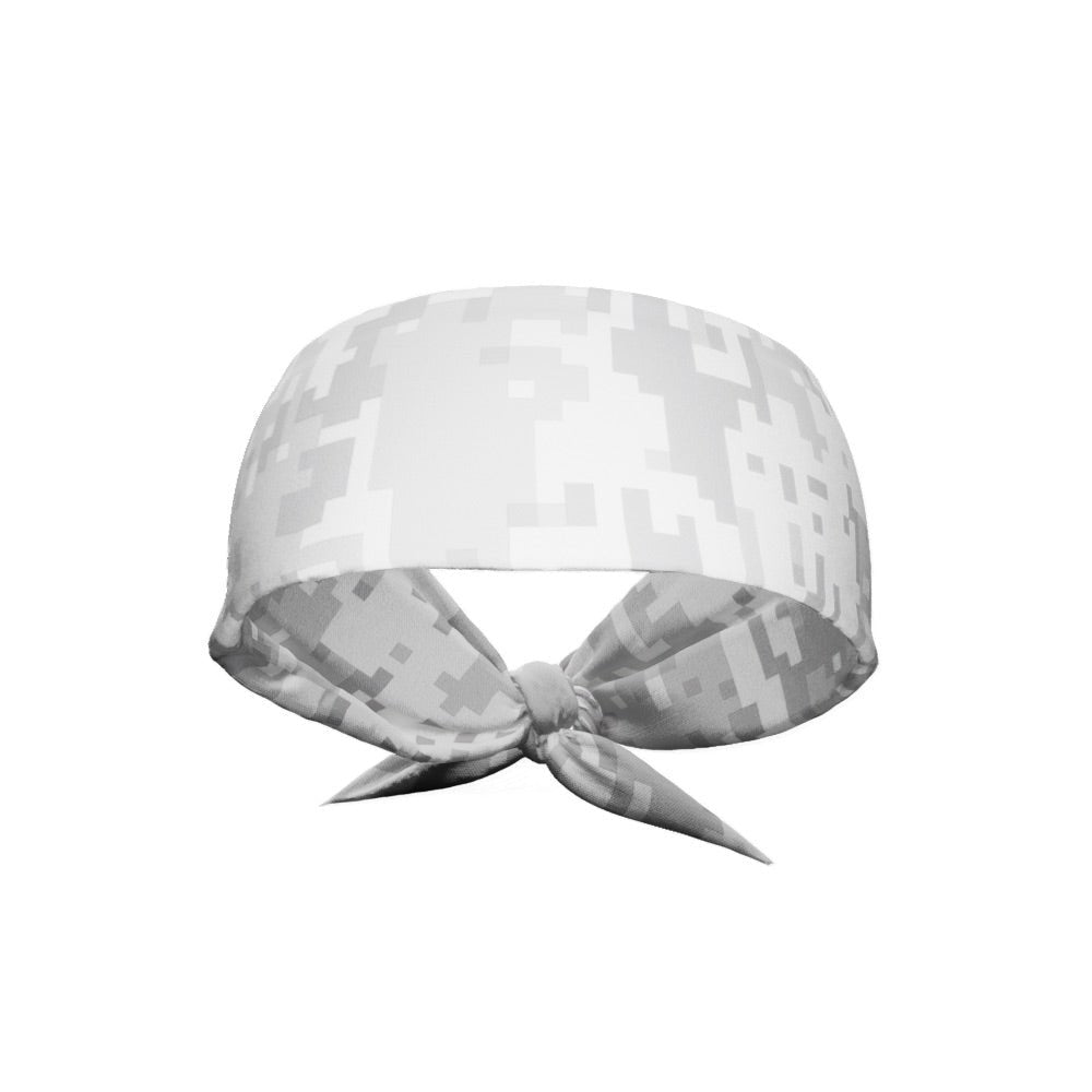 White Digital Camo Tie Headband for Women - Adjustable Sports Headwrap for Running, Yoga, Workout & Outdoor Activities
