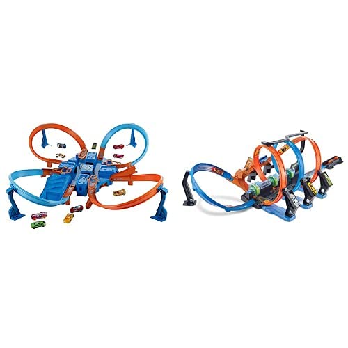 Hot Wheels Ultimate Crashing Action Criss Cross Crash Track Set & Corkscrew Crash Track with Motorized Boosters - Amazon Exclusive Toy Car Racing Set for Kids, Boys & Girls - Perfect for Birthday Gifts & Indoor Playtime Adventures