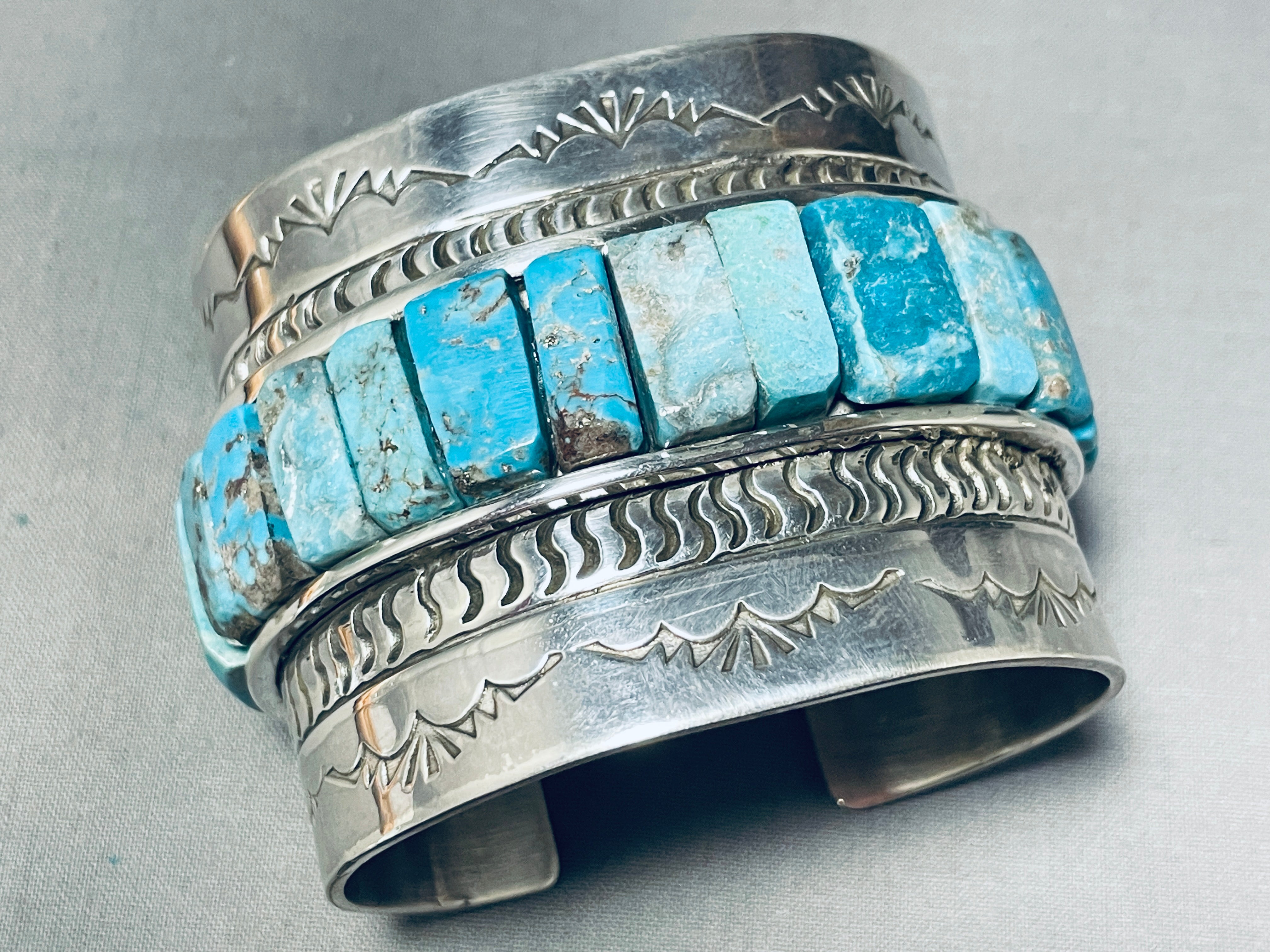 176 Grams 6.5 Inch Wrist Native American Navajo Turquoise Inlay Sterling Silver Bracelet - Handmade Jewelry for Women, Boho Chic Accessories, Perfect for Weddings & Special Occasions