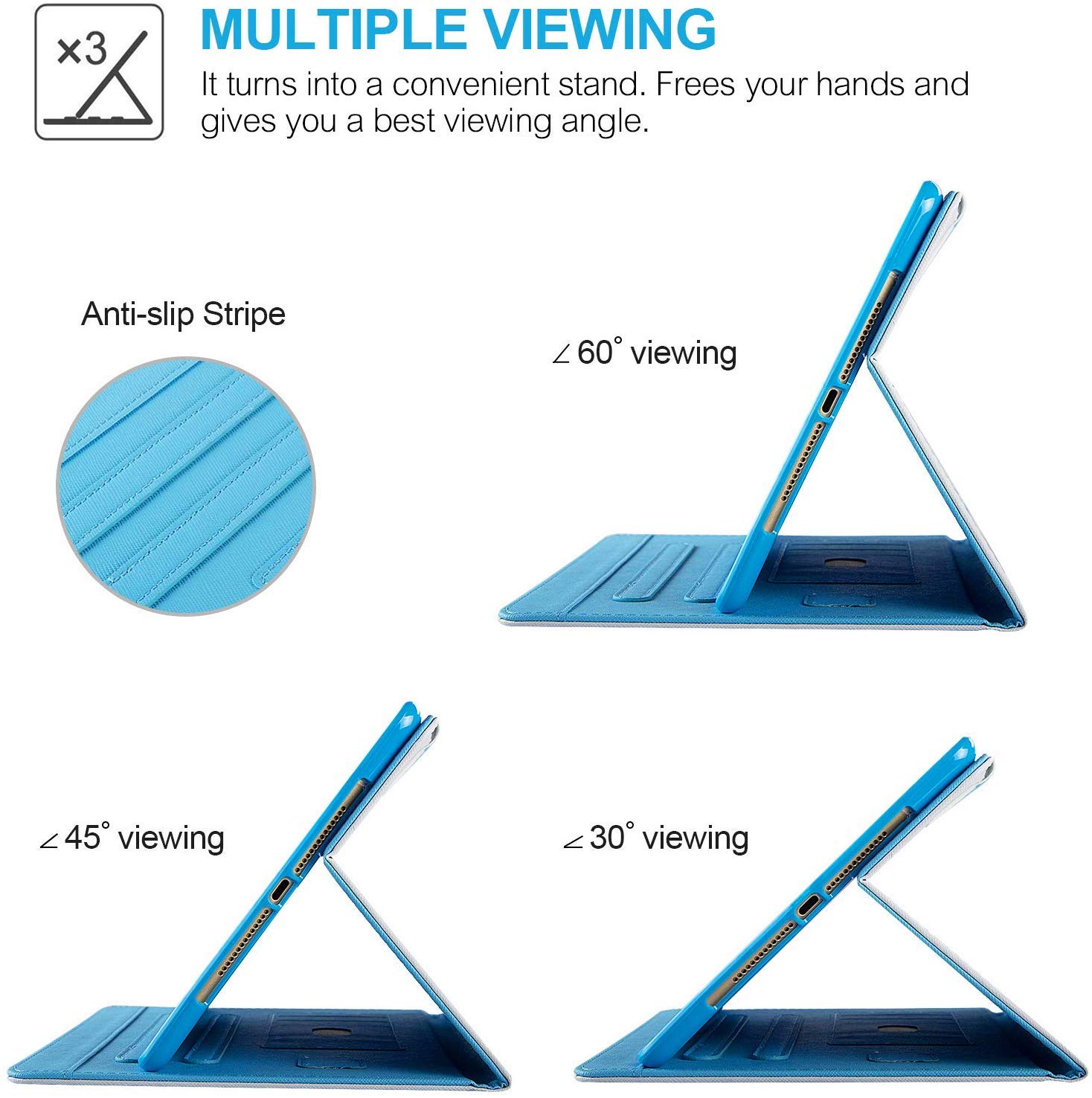Premium PU Leather Folio Smart Cover with Auto Sleep/Wake Function - Wallet Stand Case for Apple iPad 9.7 inch (2018/2017/Air/Air 2) | Blue Butterfly Design | Perfect for Work, Travel & Home Use