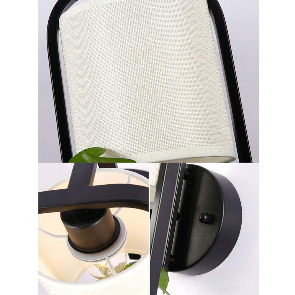 Modern Wrought Iron Wall Mount Lamp with Fabric Lampshade - 40W Glass Wall Light for Living Room, Bedroom & Hallway - Perfect for Bedside Lighting, Balcony, Corridor & Staircase Decor