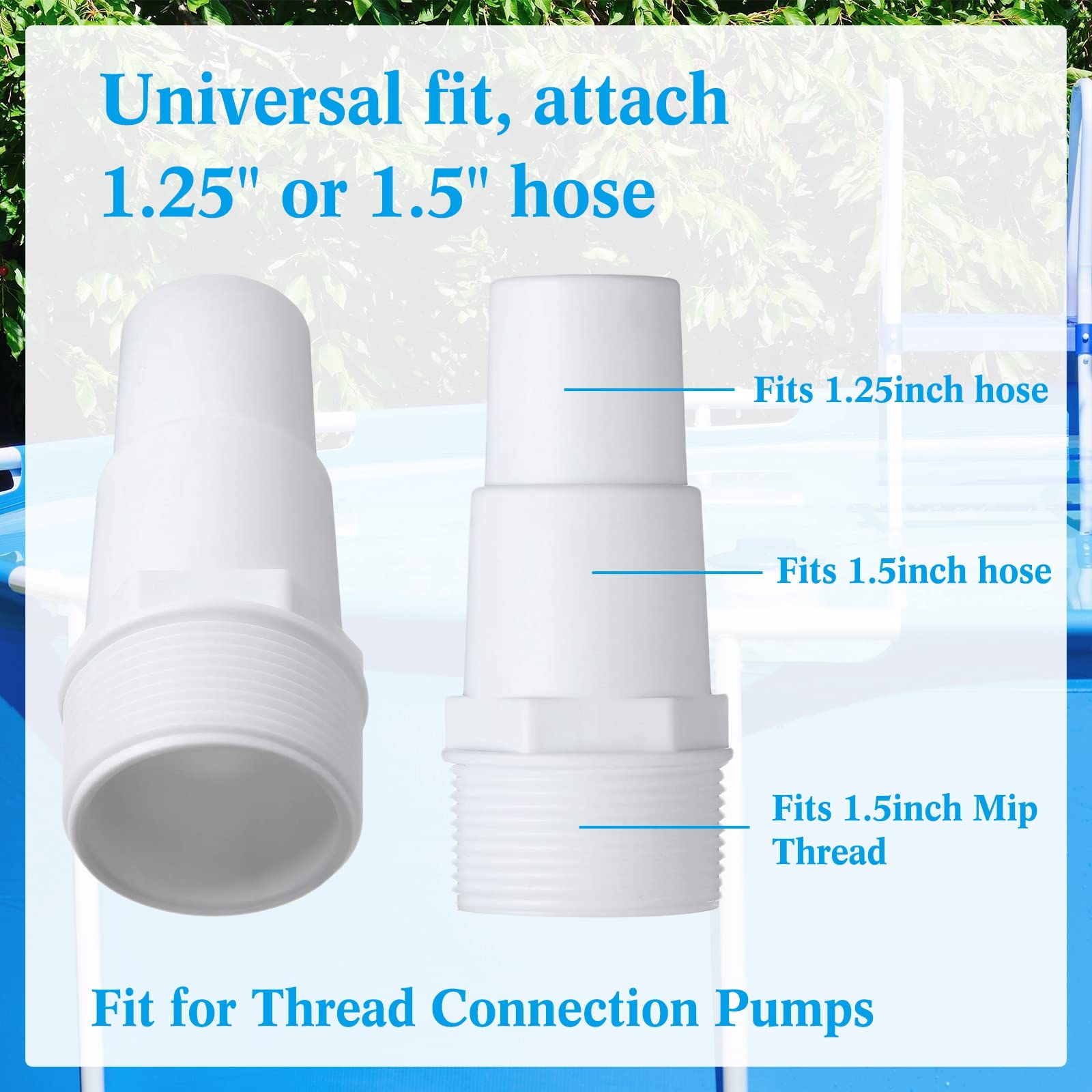 Jadive 2 Pack 1.5 Inch Swimming Pool Filter Hose Replacement Kit - 59 Inch Long Universal Pool Vacuum Hose with 1.25/1.5 Inch Combo Adapter, Clamps & Tape - Compatible with Above Ground Pools (Dark Blue) - Perfect for Pool Maintenance, Cleaning & Vacuuming
