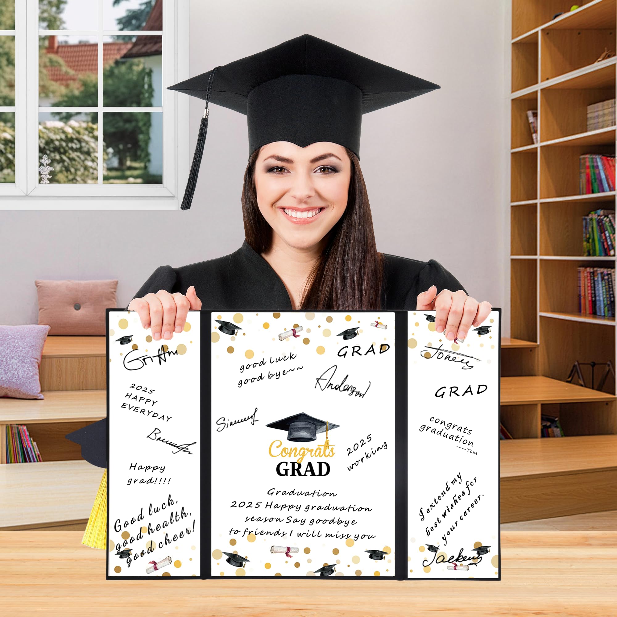 Black Gold Class of 2025 Graduation Party Decorations - Alternative Signature Guest Book & Signing Card Board - Perfect for Graduation Gifts & Celebration Decor (Graduation Party, Senior Year Memories, Commencement Ceremony)