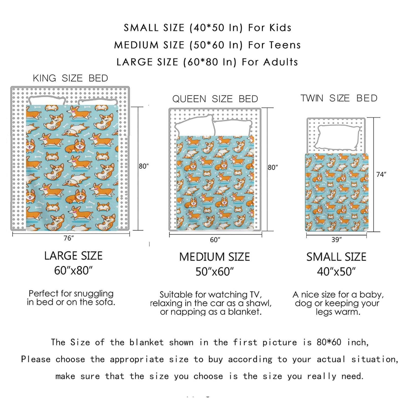 Corgi Dog Blanket - Soft Flannel Fleece Throw for Couch, Bed & Travel