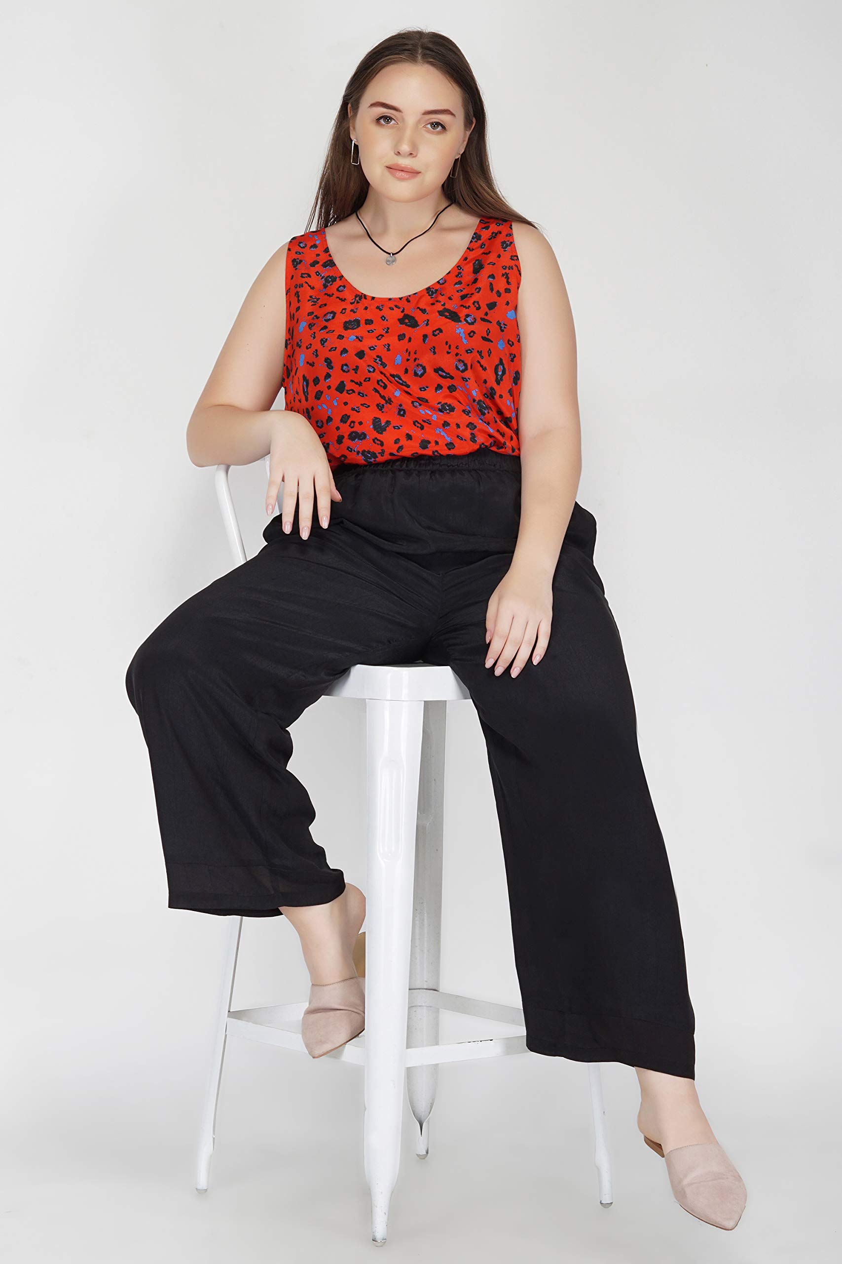 Women's Wide Leg Viscose Pants - Plus Size 1X Black Flowy Lounge Pants for Casual Wear, Office & Travel