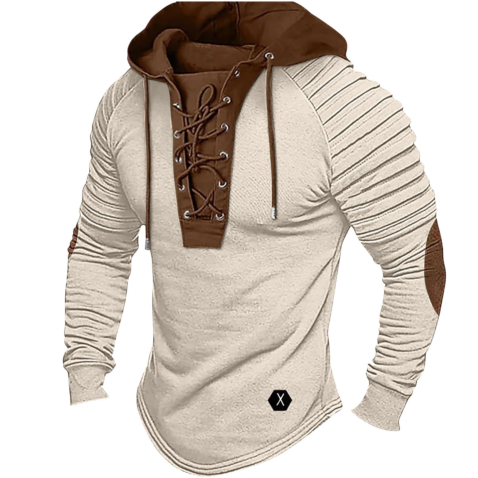 **Men's Tactical Hoodie - Retro Pullover Hooded Sweatshirt with Lace-Up Front & Pockets | Gothic Style Long Sleeve Shirt for Outdoor, Streetwear & Casual Wear**