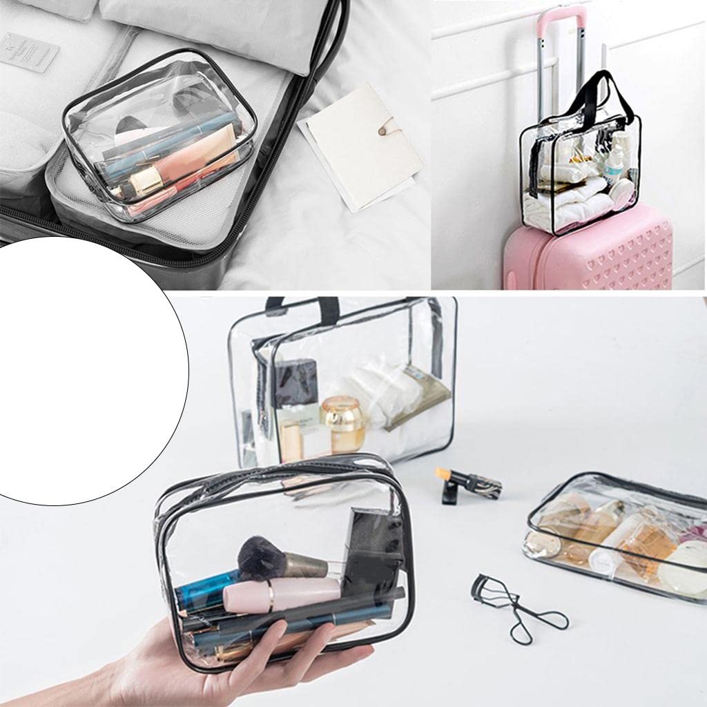 3 Pack Waterproof Clear Makeup Bags - Travel Cosmetic Organizer Pouch for Toiletries, Makeup Brushes & Accessories (Black) | Perfect for Gym, Beach & Everyday Use