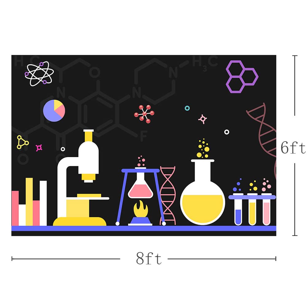 MEHOFOND 8x6ft Mad Science Party Backdrop - Black Scientist Theme Photography Background for Birthday Decorations, School Events & Photo Studio (Great for Science Themed Parties, Classroom Decor & Creative Photography)