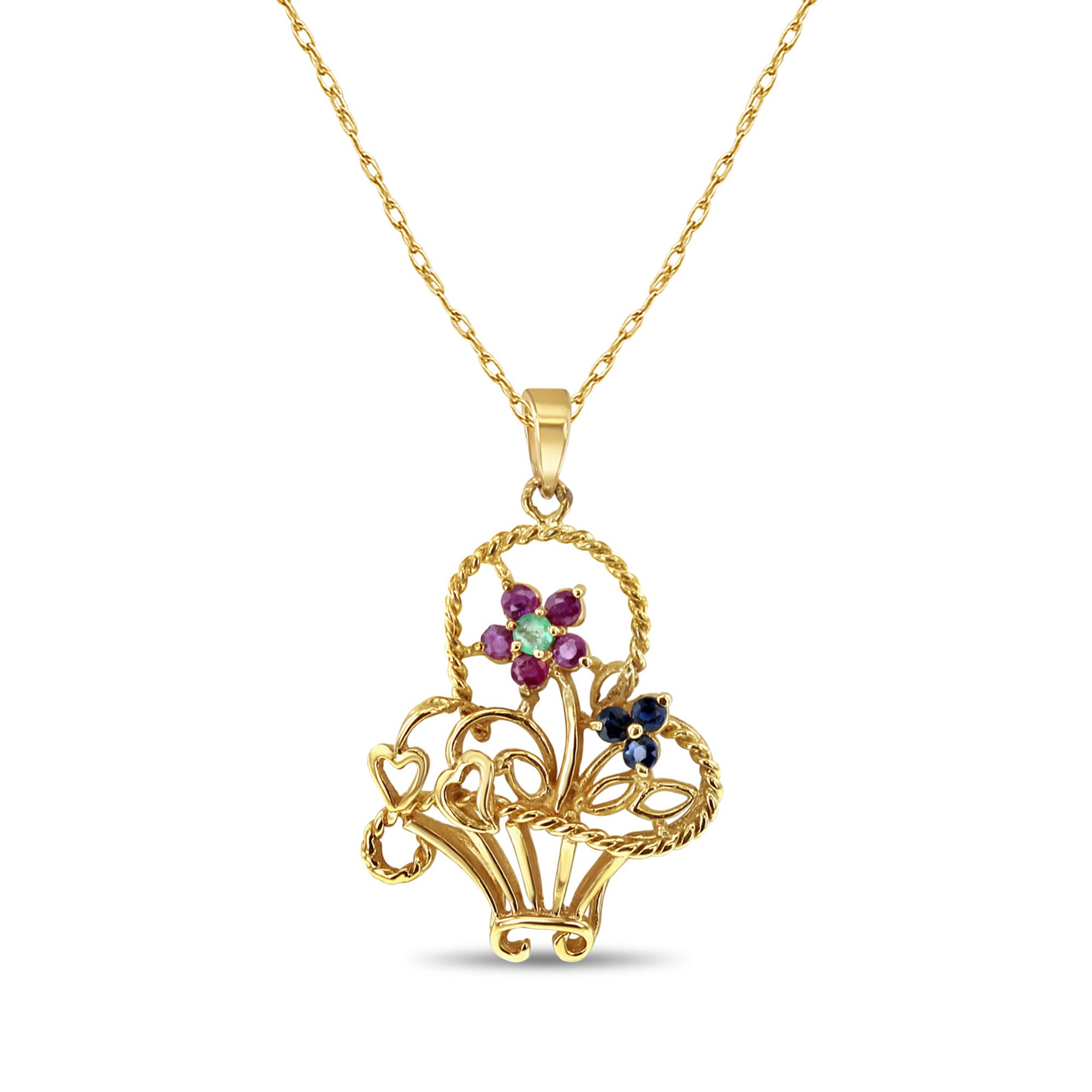 Exquisite Sapphire, Emerald & Ruby Floral Basket Necklace - Elegant Jewelry for Women, Perfect for Weddings, Parties & Special Occasions